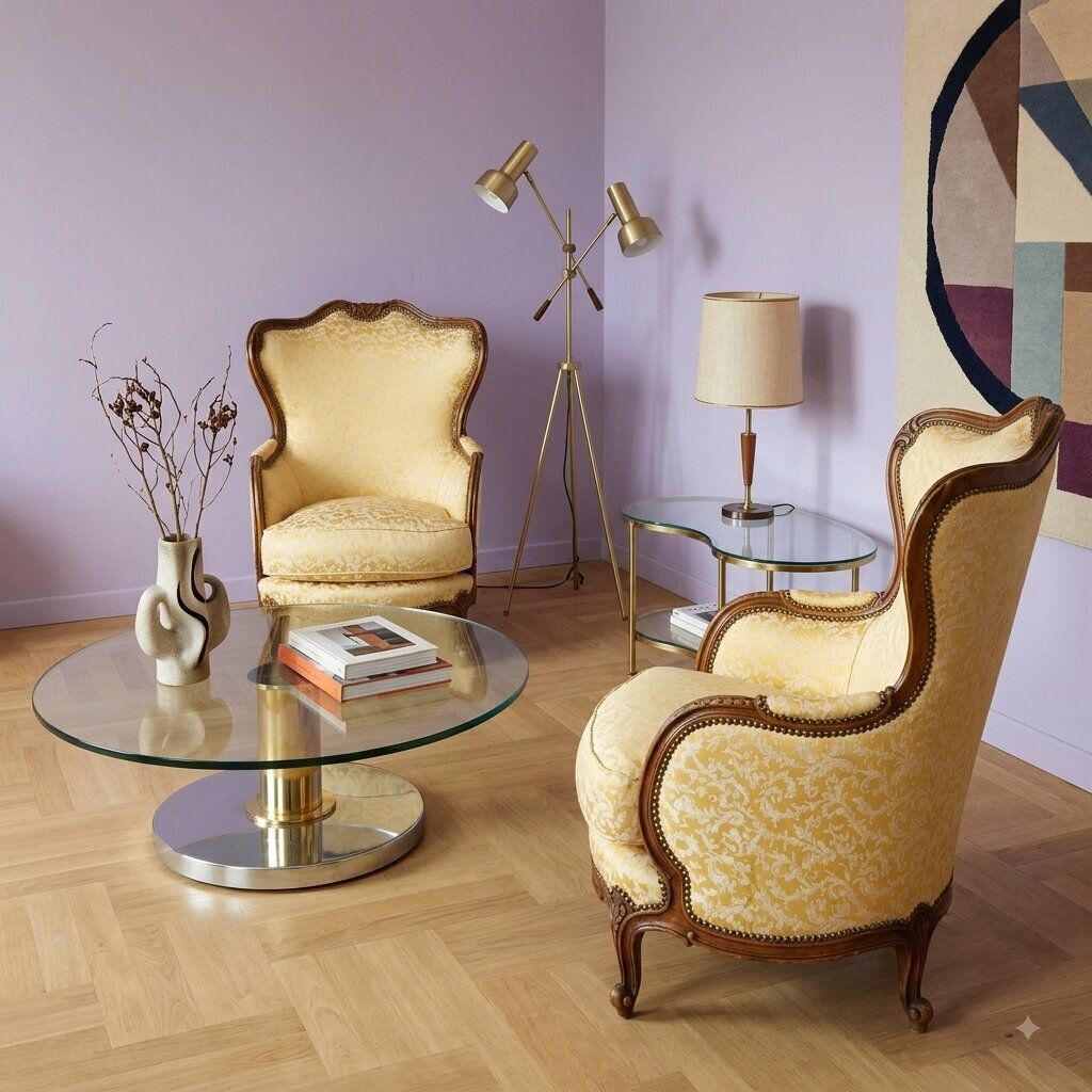 Antieke Fauteuils Walnoot Stof Krulpoten Italië XX Eeuw photo furniture