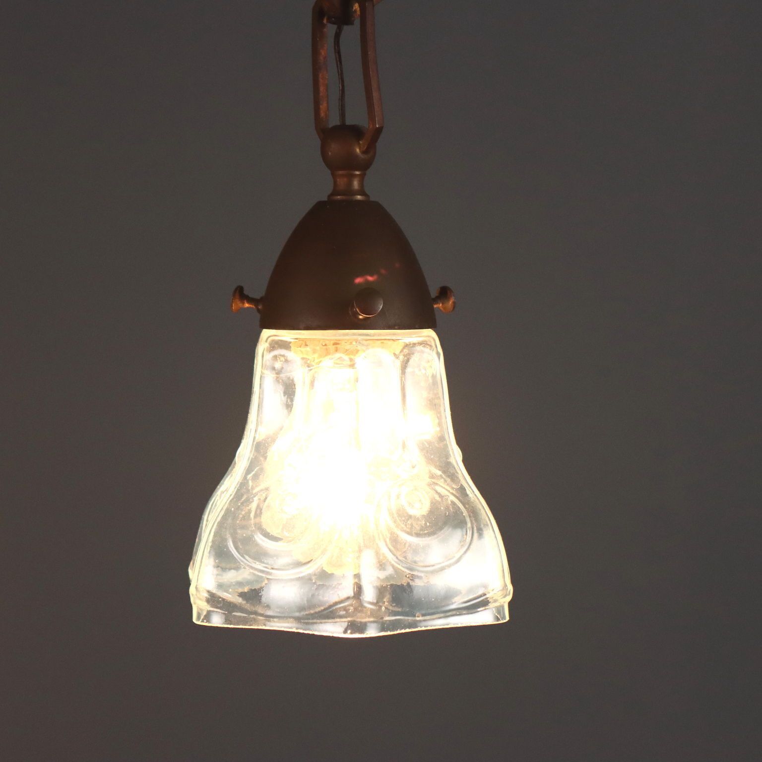 Hanglamp Art Nouveau Metaal Glas Italië Begin 20e Eeuw photo Verlichting