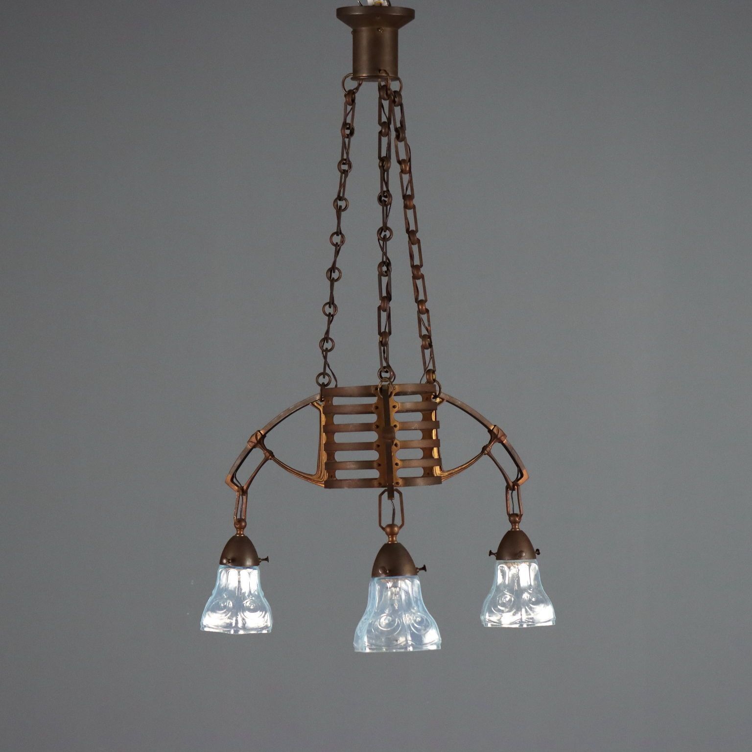 Hanglamp Art Nouveau Metaal Glas Italië Begin 20e Eeuw photo vintage