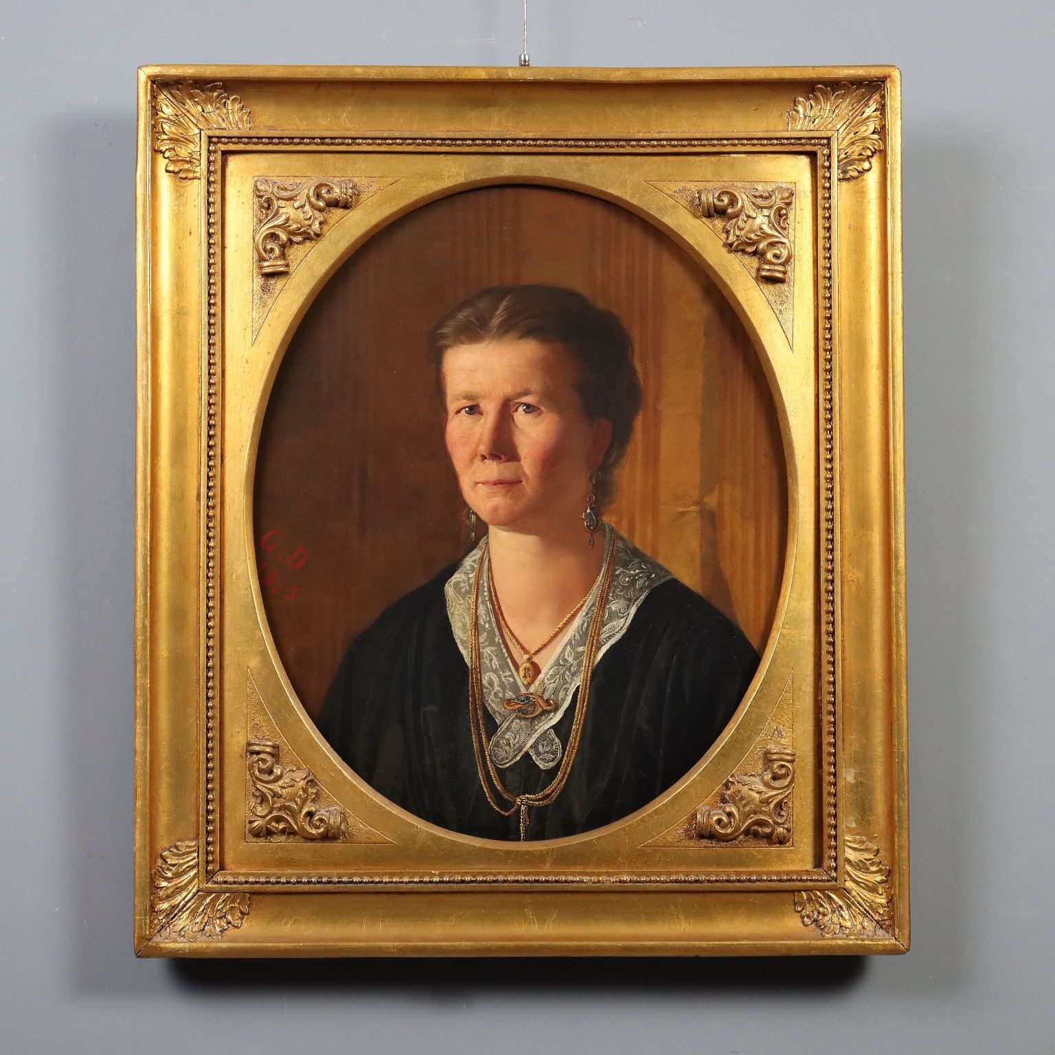 Antiek schilderij, vrouwenportret, olieverf op doek, Italië, 19e eeuw