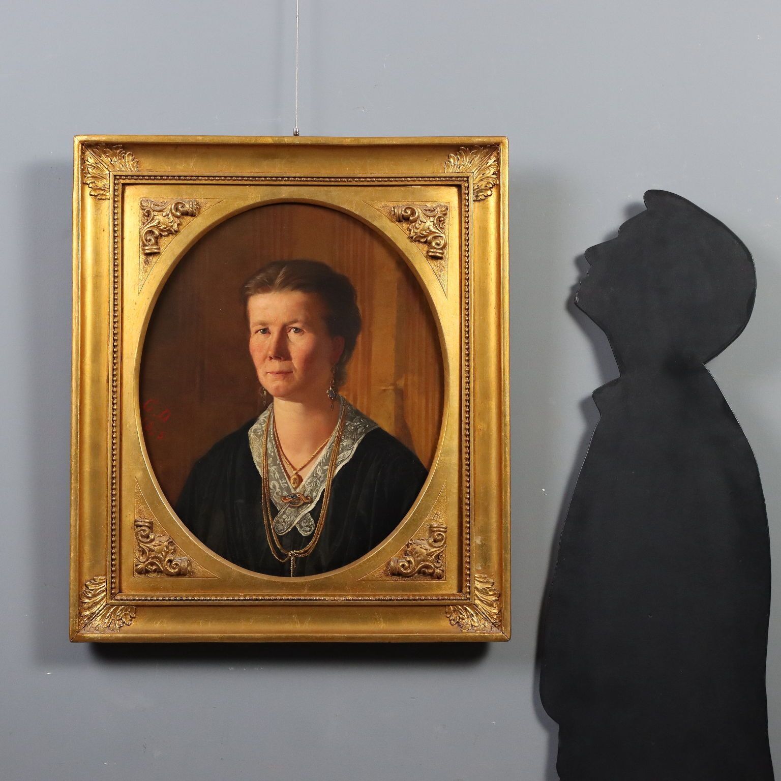 Antiek schilderij, vrouwenportret, olieverf op doek, Italië, 19e eeuw photo furniture