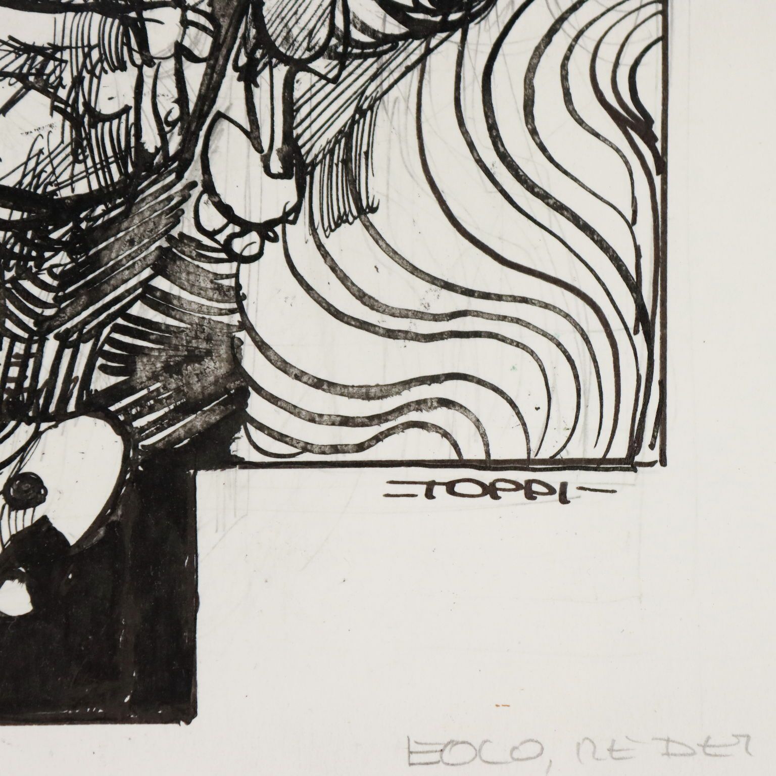 Dessin contemporain signé Sergio Toppi, technique mixte, XXe siècle photo vintage