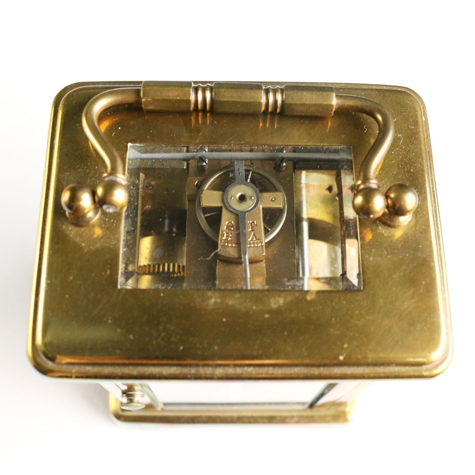 Pendule de voyage d'époque en bronze et verre avec étui, Italie, XIXe siècle photo vintage