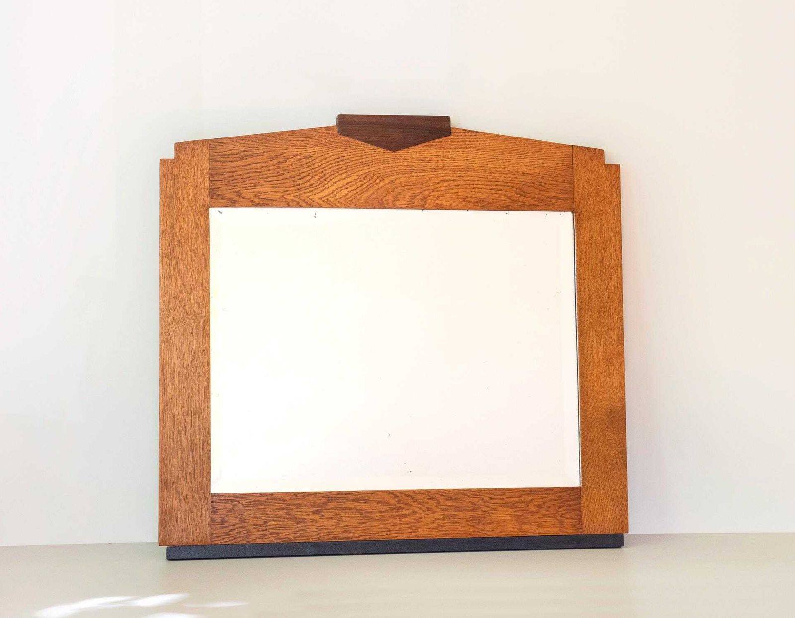 Antique Art Deco Oak Mirror – Large Geometric Amsterdam School Wall Mirror – Dutch 1920s