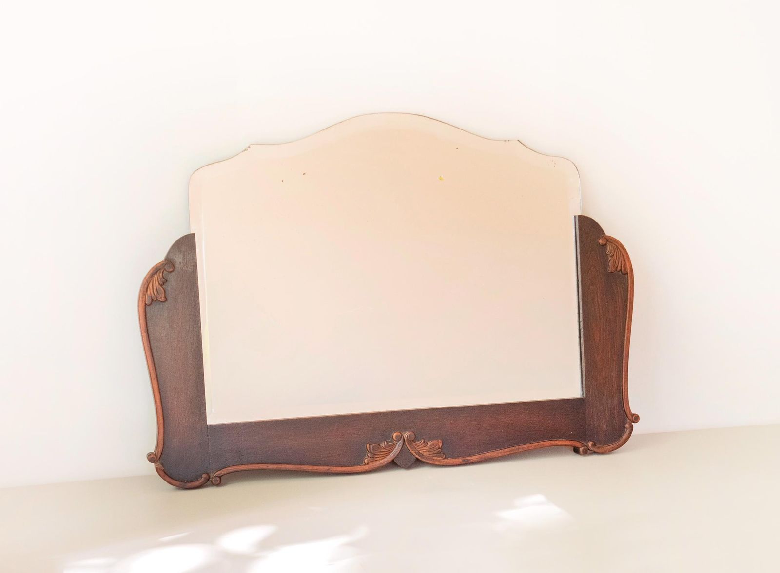 Antique Dutch Art Deco Oak Wall Mirror With Beveled Glass   Amsterdam School Mantel Mirror, 1920s photo 264.0