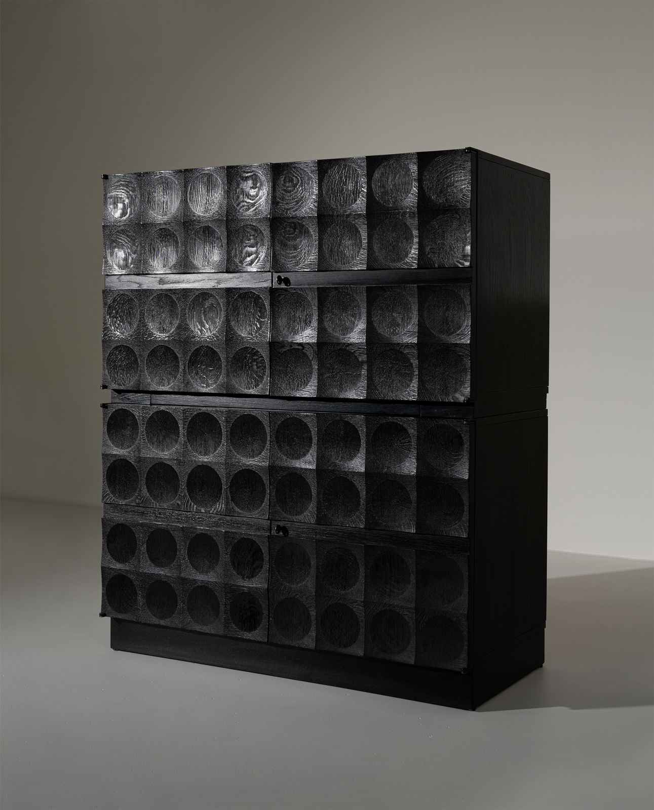 Brutalist Cabinet in Black Stained Oak, J. Batenburg, België, jaren 1970