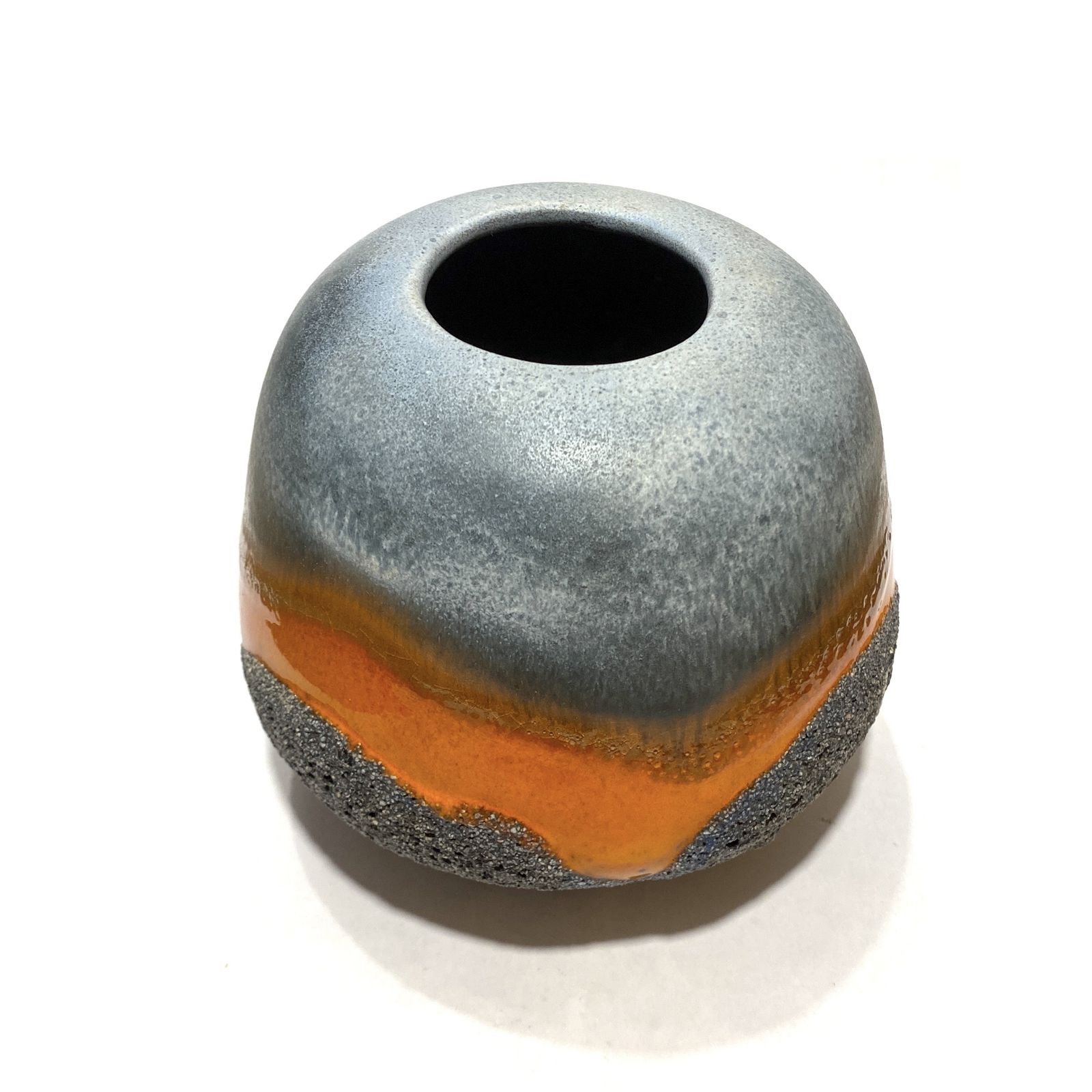 Carstens Tonnieshof Asteroid Vaas in Blauw & Oranje Fat Lava Glazuur, jaren 1970 West-Duits Aardewerk photo vinterior
