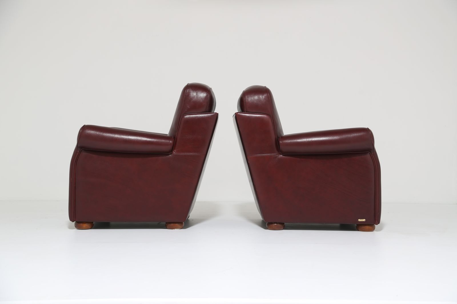 Furniture Pair Of Art Deco Style Italian Burgundy Leather Club Chairs By Fratelli Mascheroni photo
