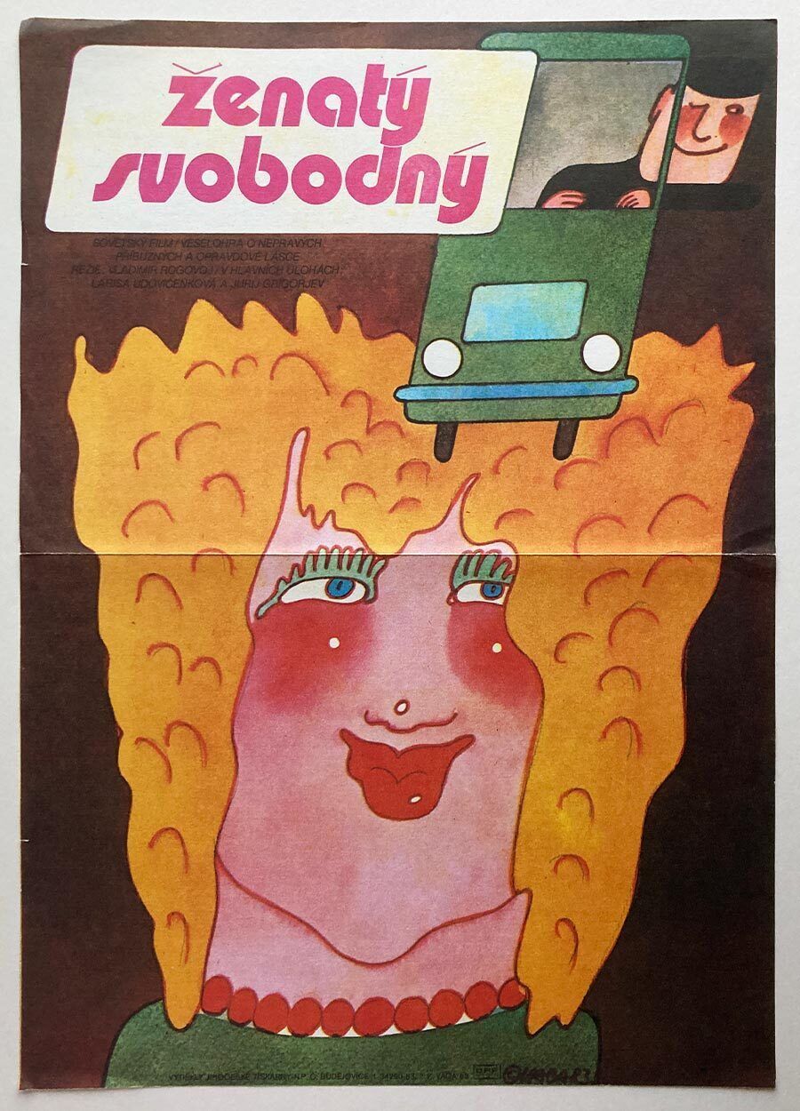 Affiche de cinéma vintage, Married Bachelor, Karel Vaca, 1983, design tchèque d'époque