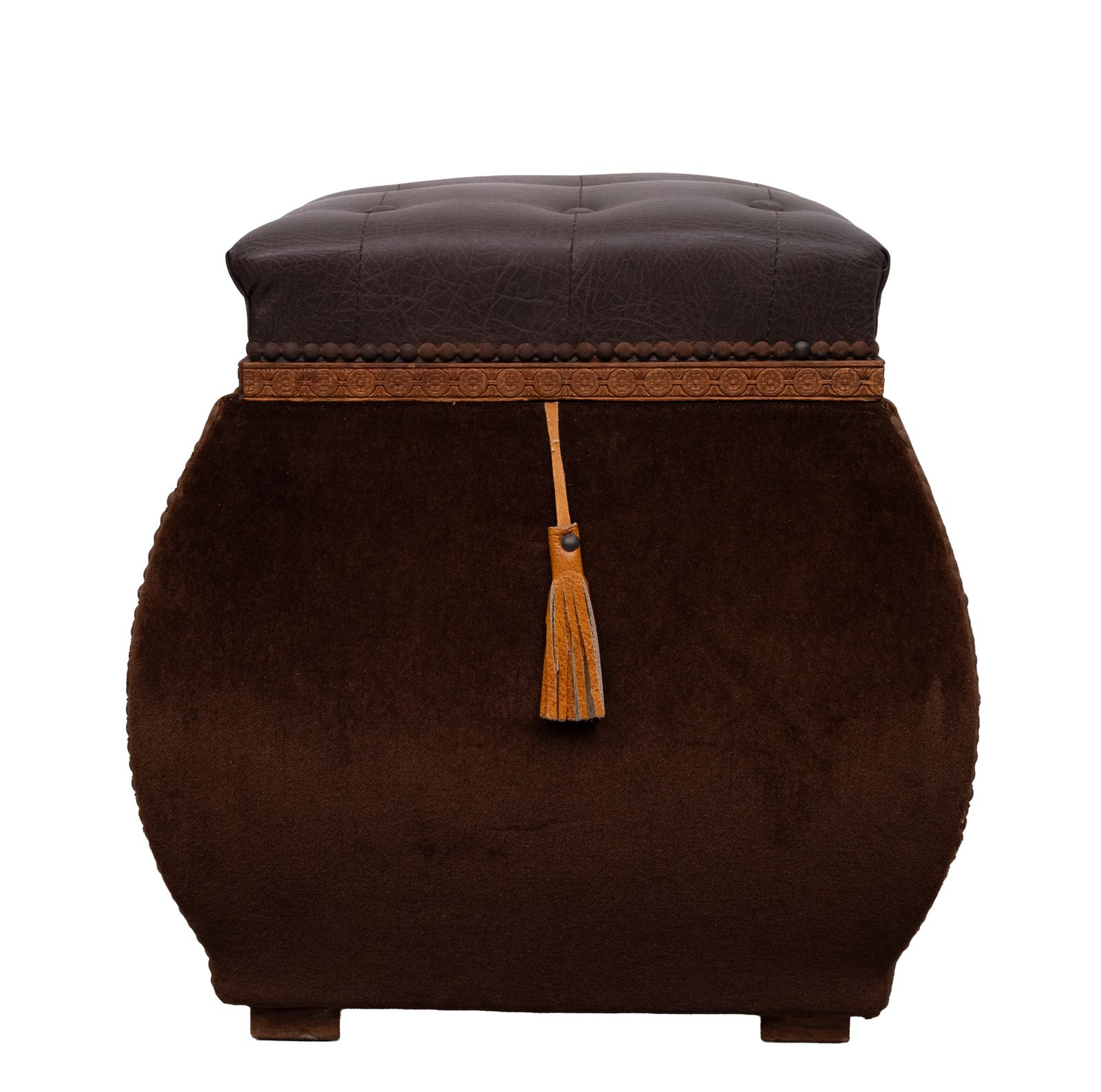 Stunning Curved Velvet Pouf With Storage 1960s France