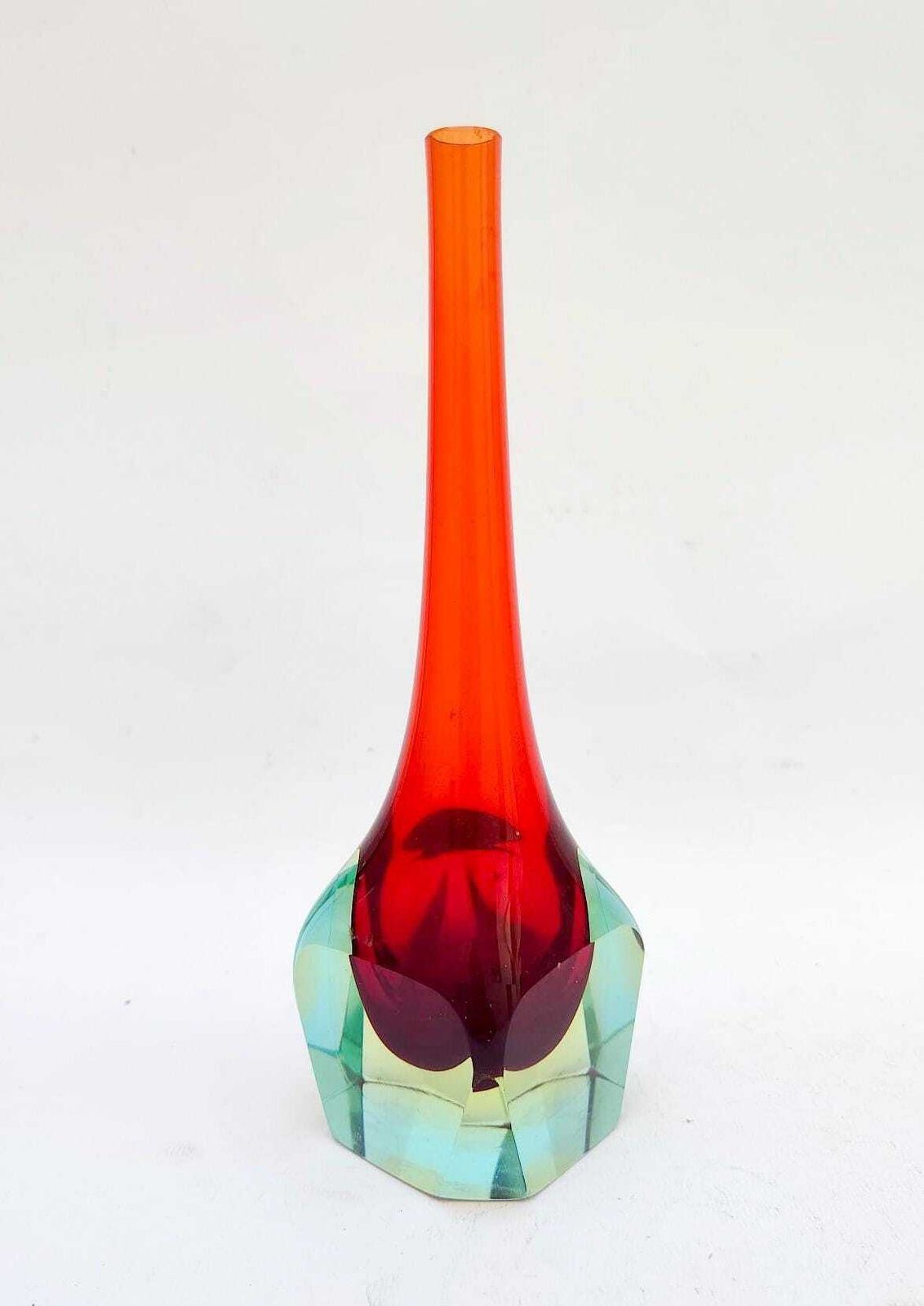 Faceted Drop Vase In Murano Glass, Vintage Design, 1970s, Mandruzzato Poly Glass photo for sale