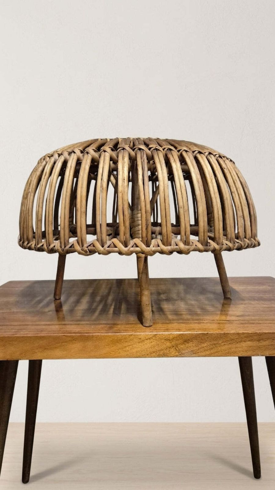 Ottoman Mid Century Woven Rattan Stool By Franco Albini, 1950s, Italy, 50 × 50 × 30 Cm photo for sale