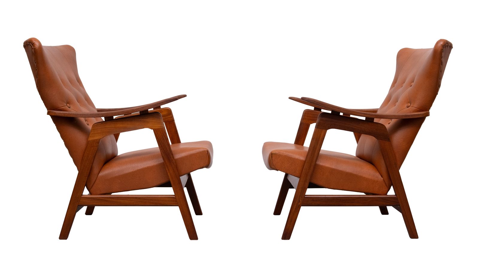 Teakhouten loungestoelen met imitatieleer, jaren 1960, Nederland photo for sale