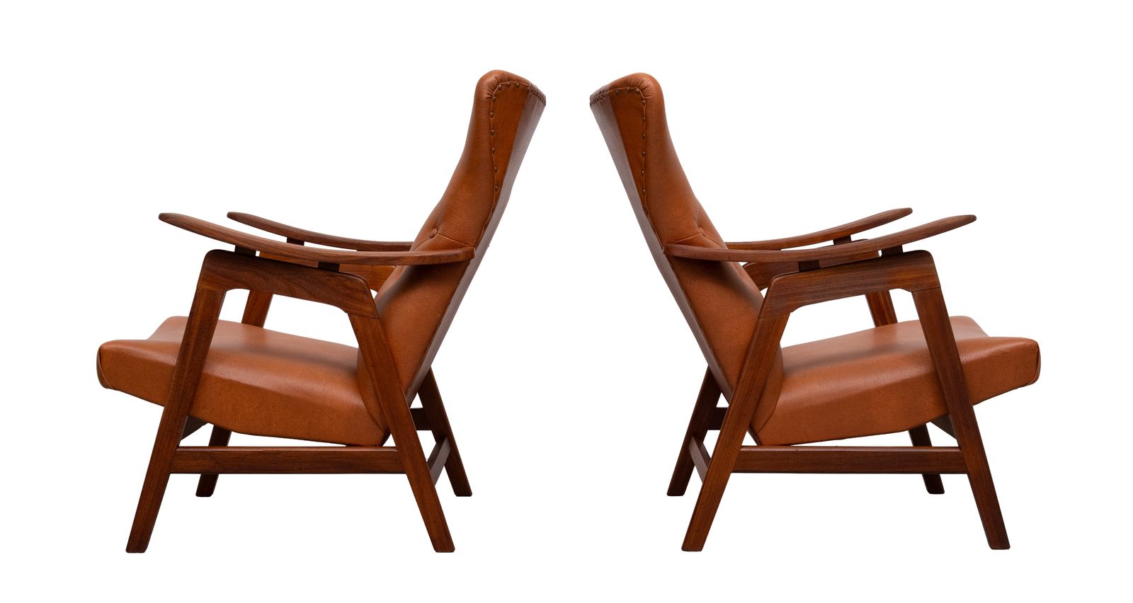 Teakhouten loungestoelen met imitatieleer, jaren 1960, Nederland photo vinterior