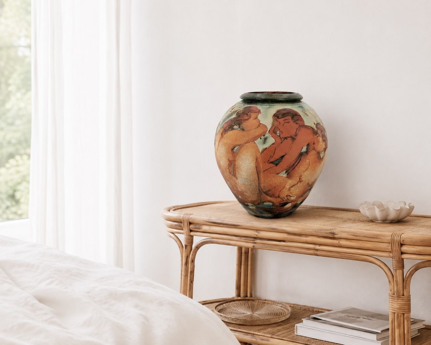 photo furniture Huge French Ceramic Vase, Nude Women Decor, By Jean Pierre Bonardot / Style Raoul Dufy, Picasso, Sauna, Green Orange