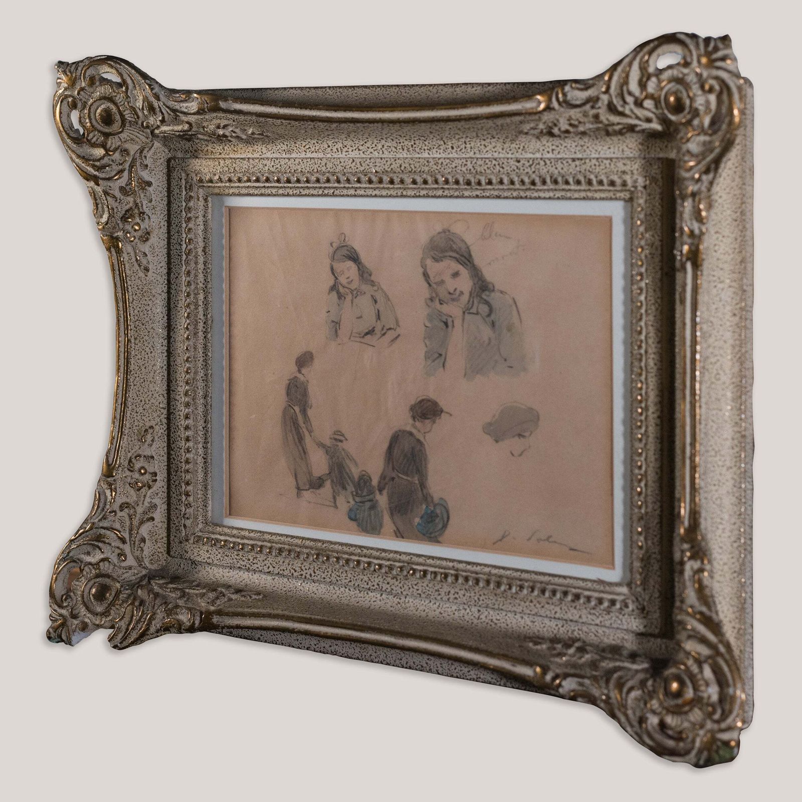 Framed Signed Pencil Figure Studies photo for sale