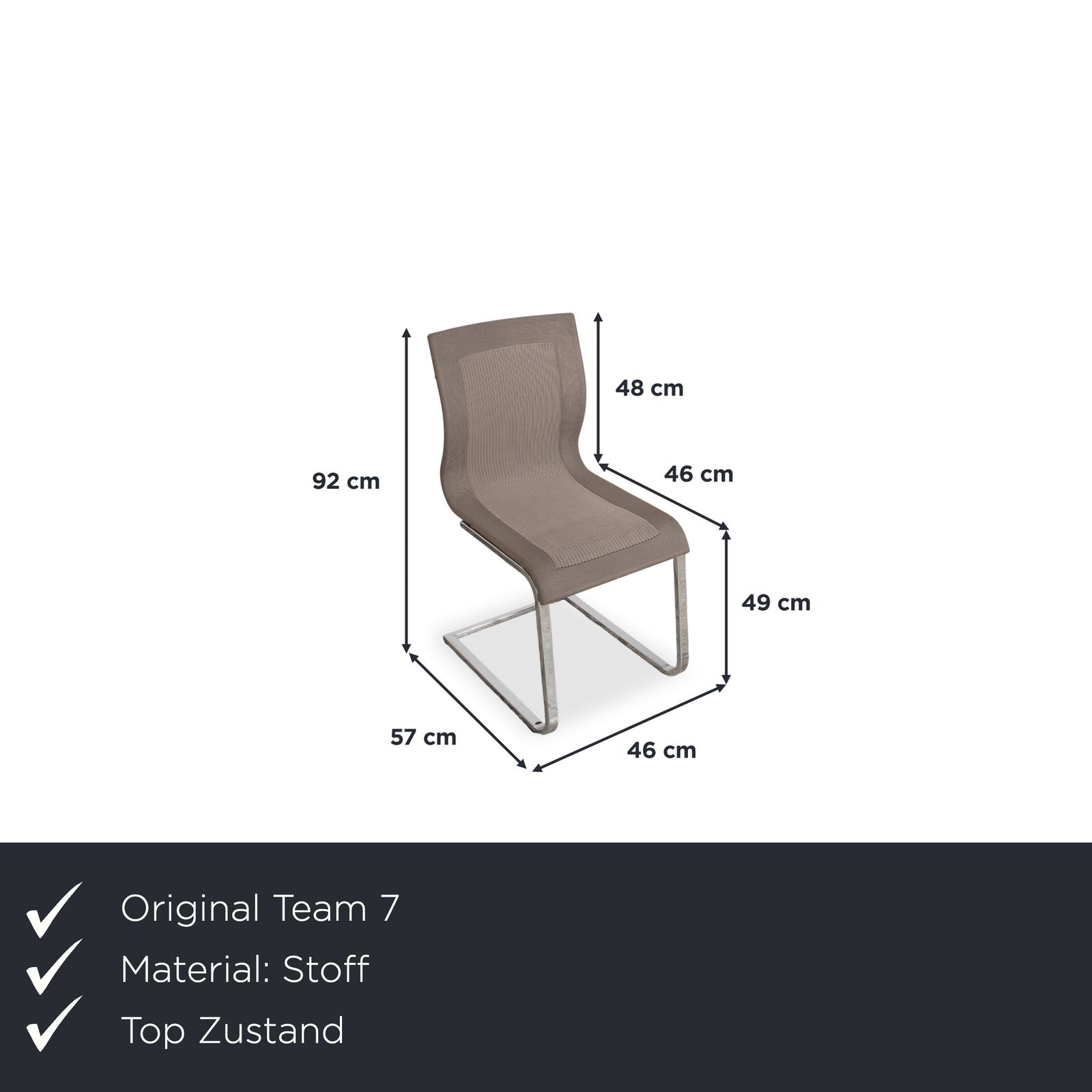 Ensemble de 4 chaises Team 7 Magnum Stricktex en tissu, chrome, gris et beige photo furniture