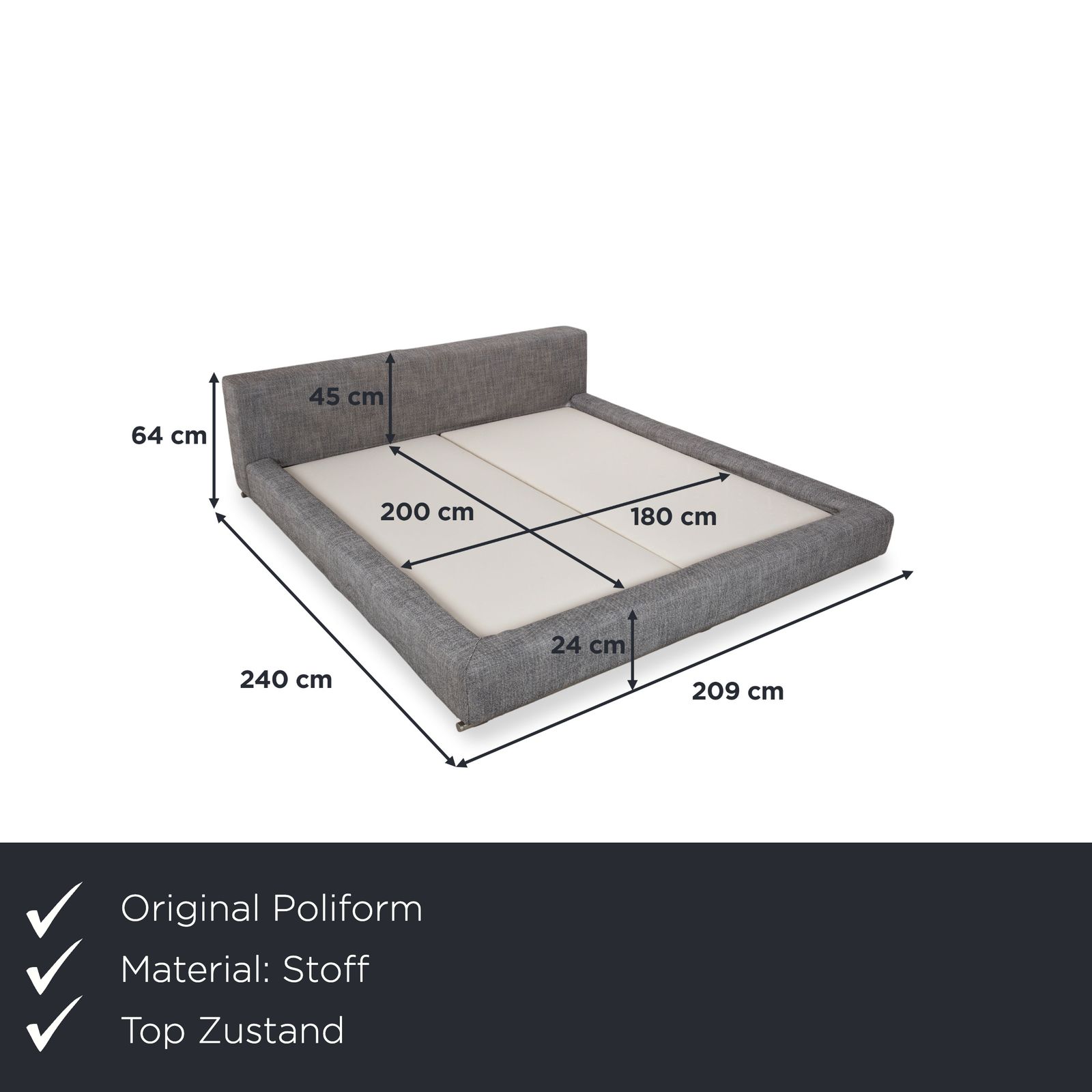 Poliform Ipanema Stof Bed Grijs photo furniture