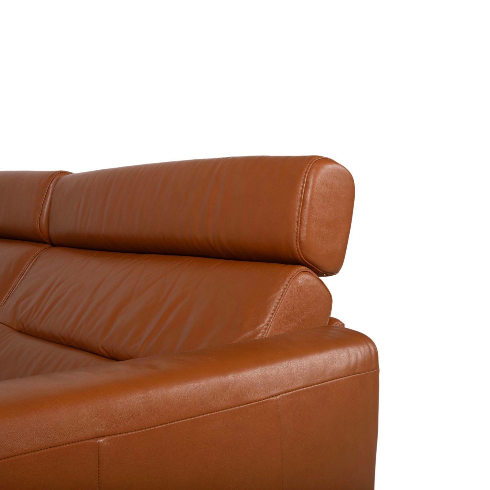 Canapé 3 places Stressless Stella en cuir lisse cognac et chrome, avec appuie-têtes, fonction inclinable manuelle photo buy
