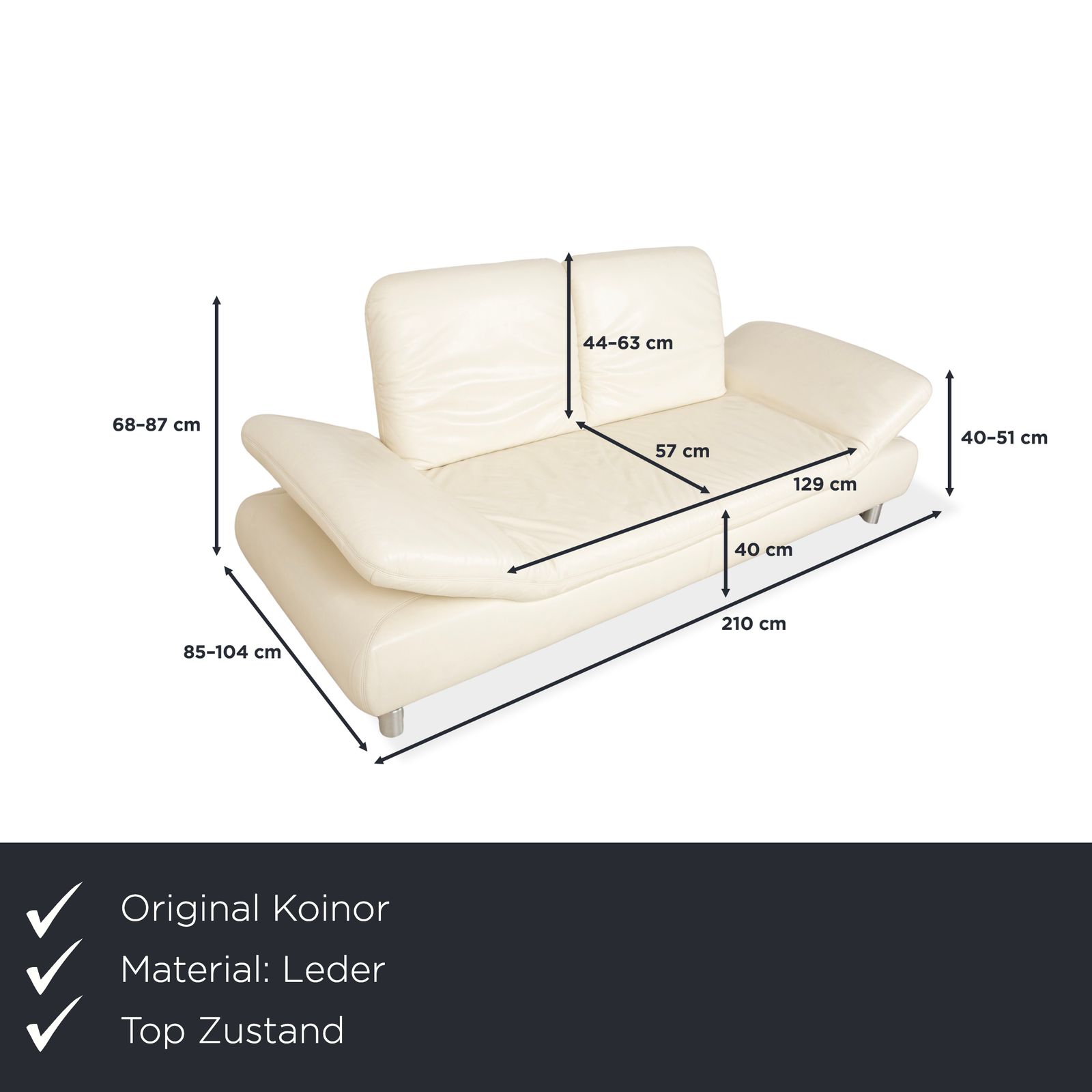 Canapé 2 places Koinor Rivoli en cuir crème, fonction manuelle photo furniture