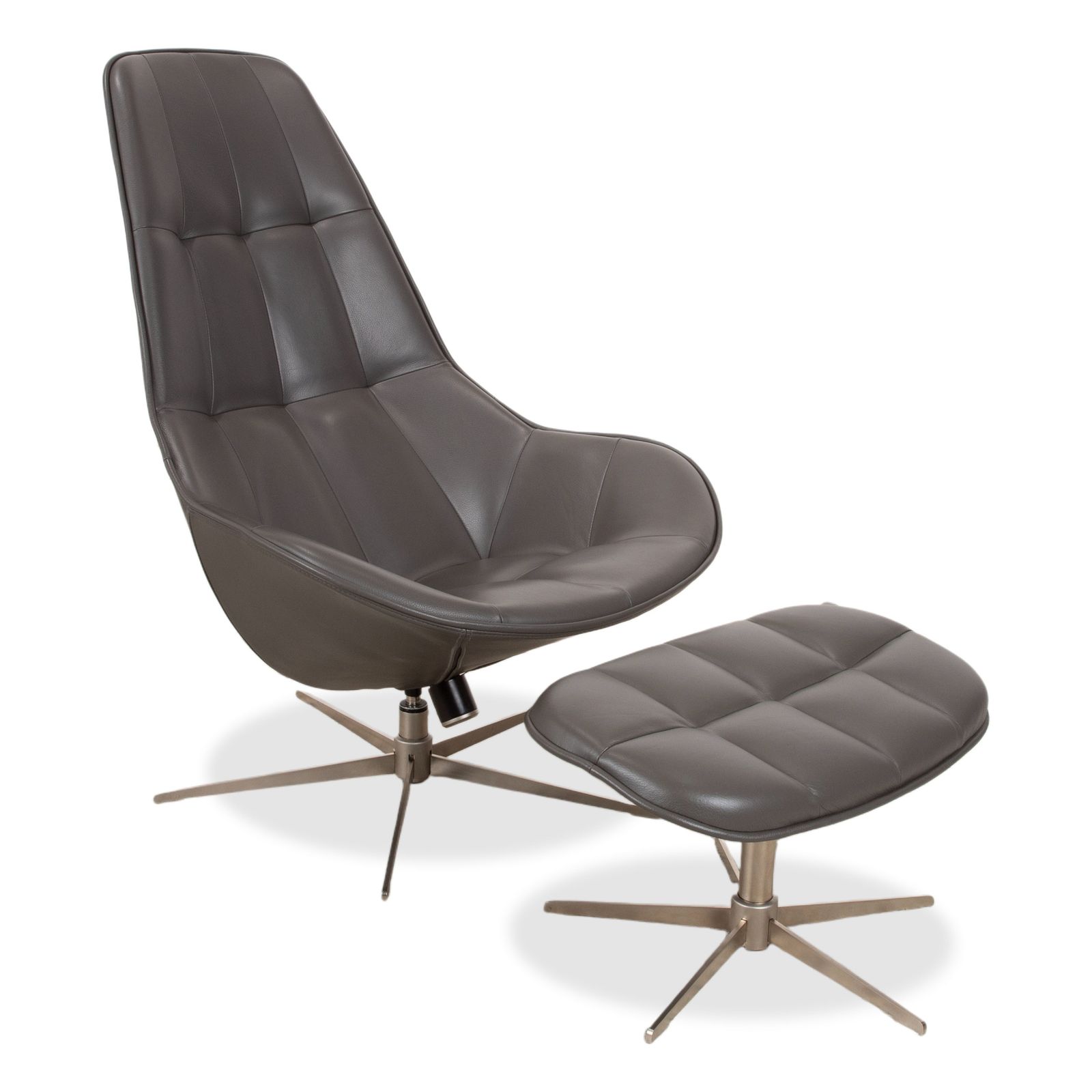 Boconcept Boston Leren Fauteuil Set Grijs Bruin Taupe Estoril Semi-Aniline Leer 0959 Manuele Draai- en Schommelfunctie