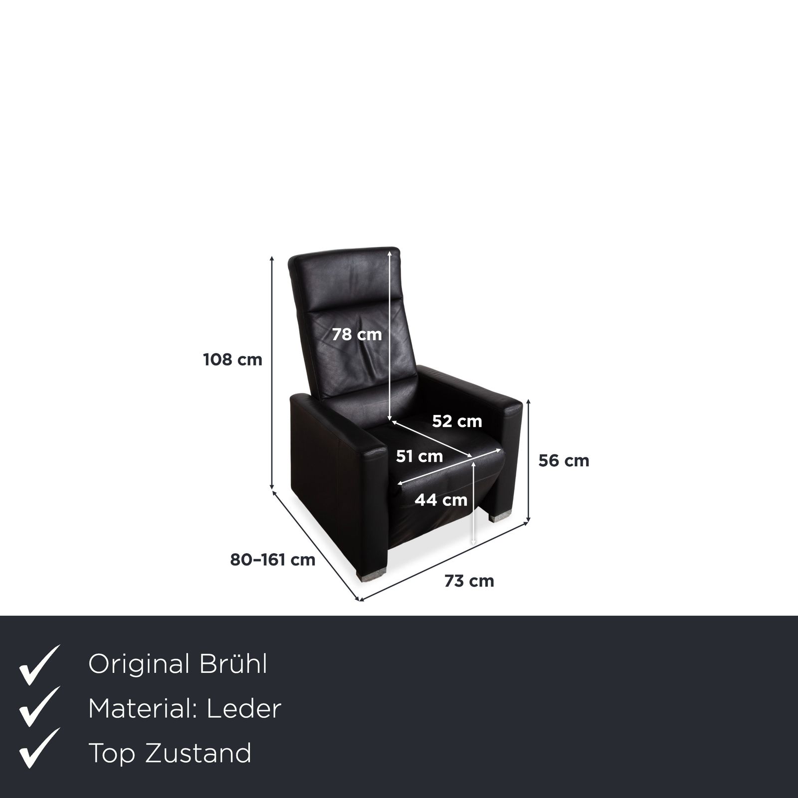 Fauteuil en cuir Brühl Shane, noir, fonction inclinable manuelle photo furniture