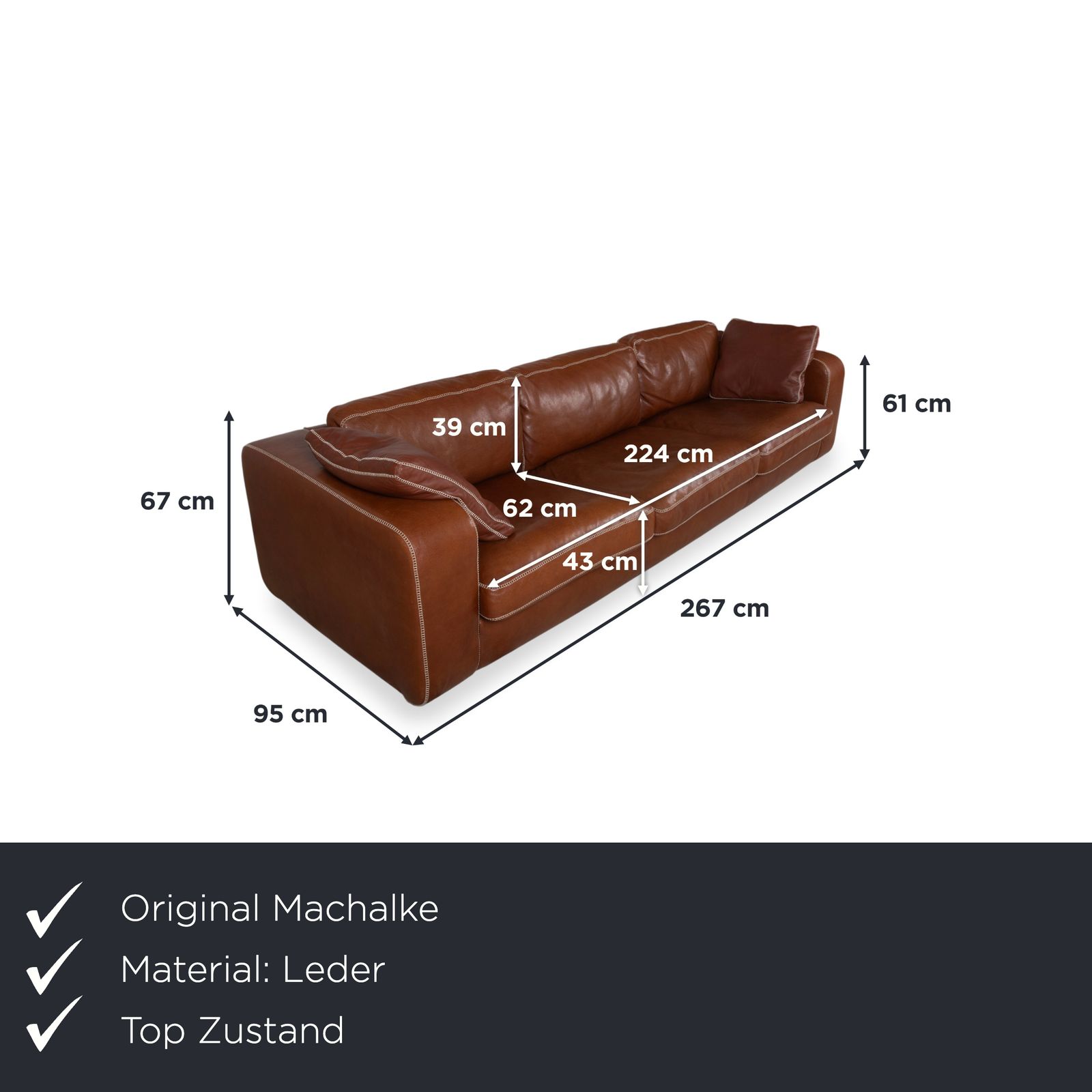 Canapé 3 places Machalke Valentino en cuir brun cognac photo furniture