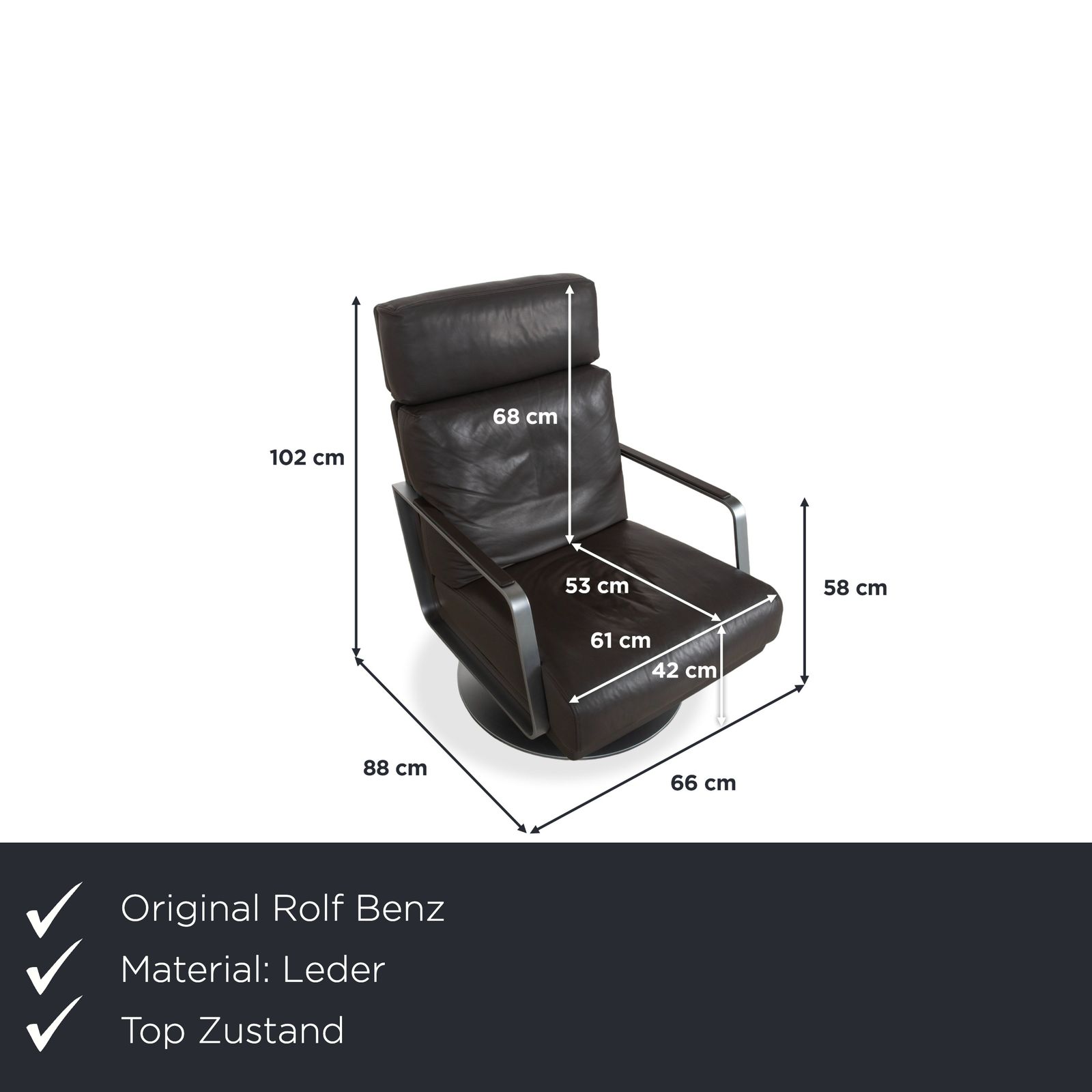 Ensemble de fauteuils Rolf Benz en cuir et métal, noir anthracite brun foncé photo furniture