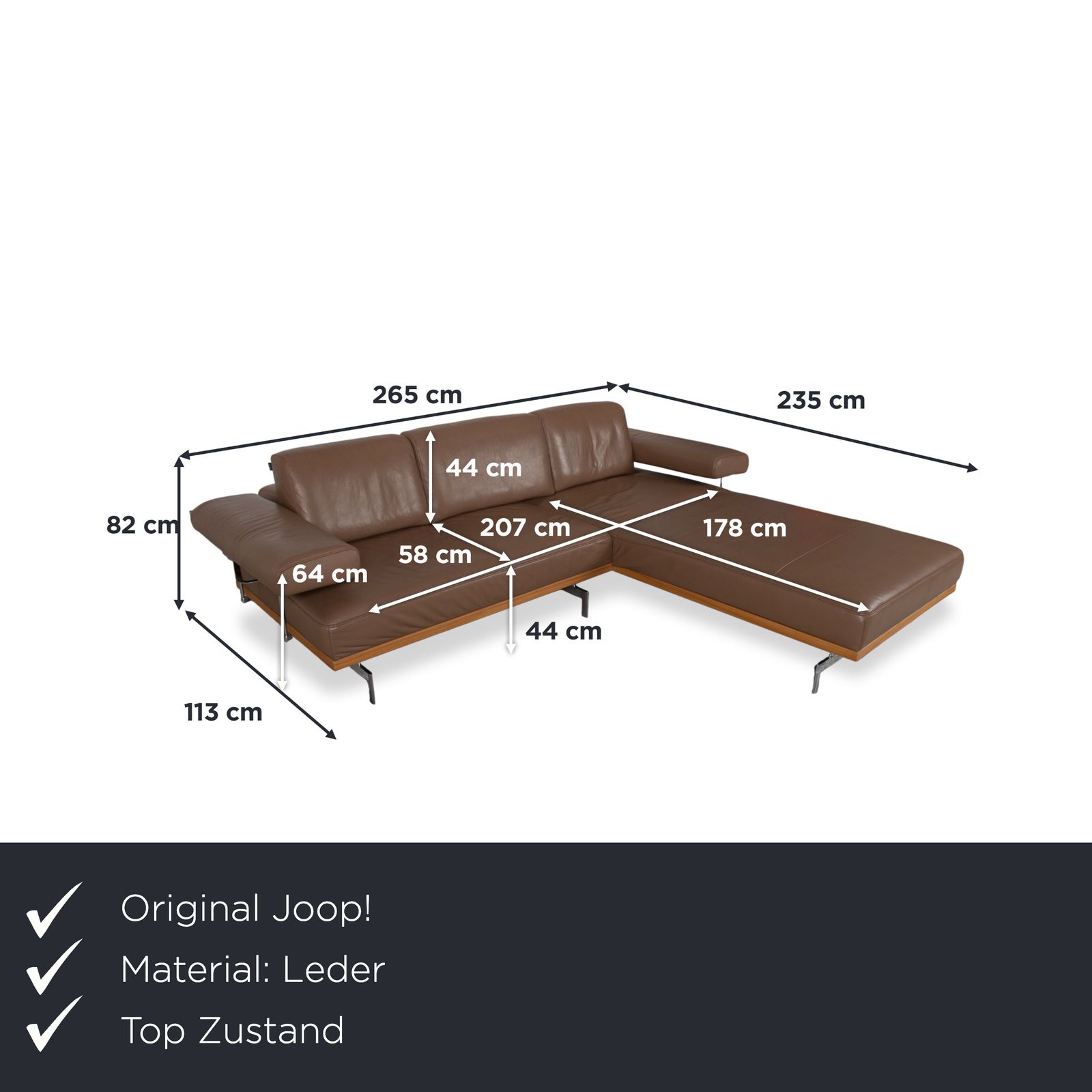Canapé d'angle Joop 24/7 en cuir, bois et chrome, caramel brun, fonction manuelle photo furniture