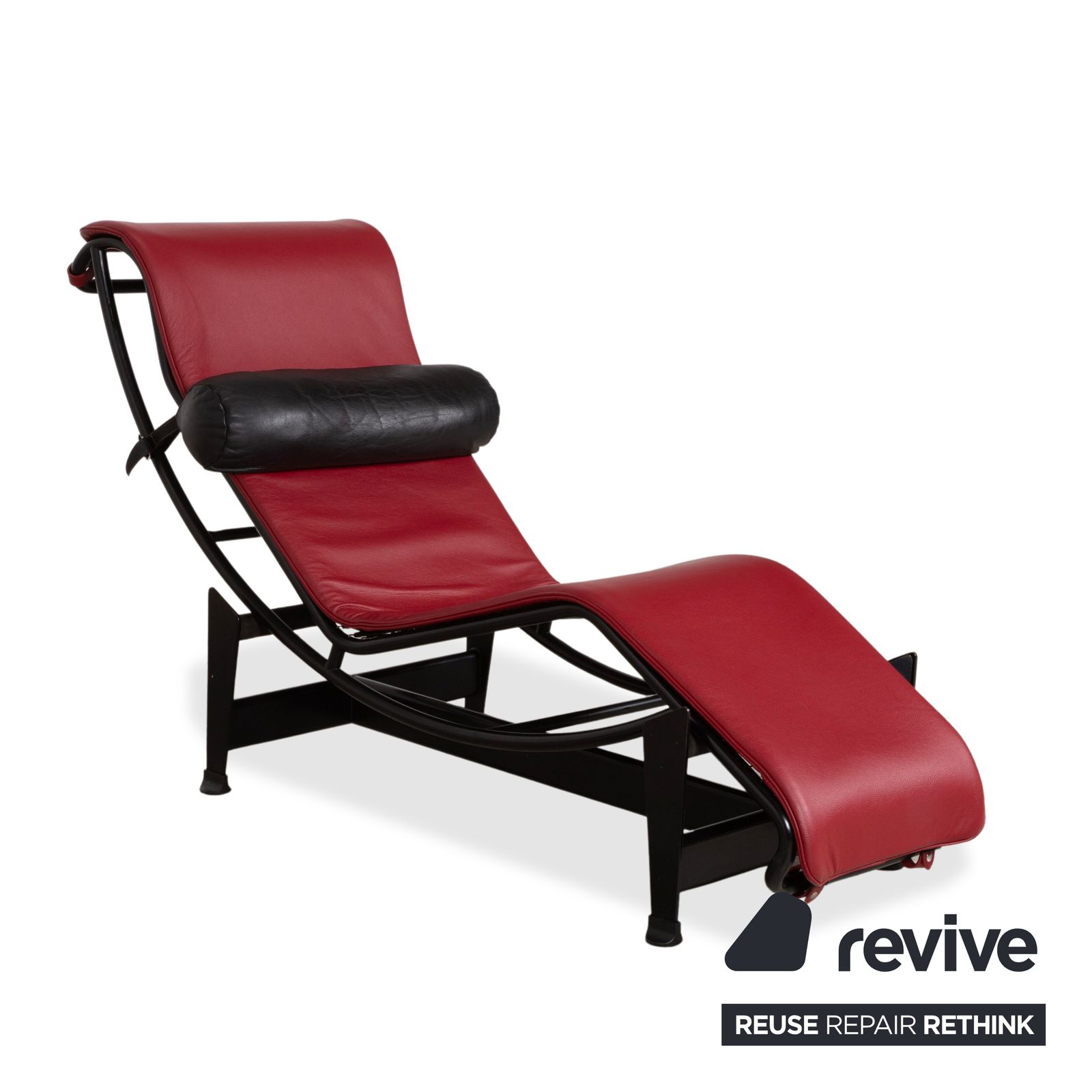 Cassina Le Corbusier Lc 4 Leather Chaise Lounge Red Ruby Black Bauhaus Gliding Function photo for sale