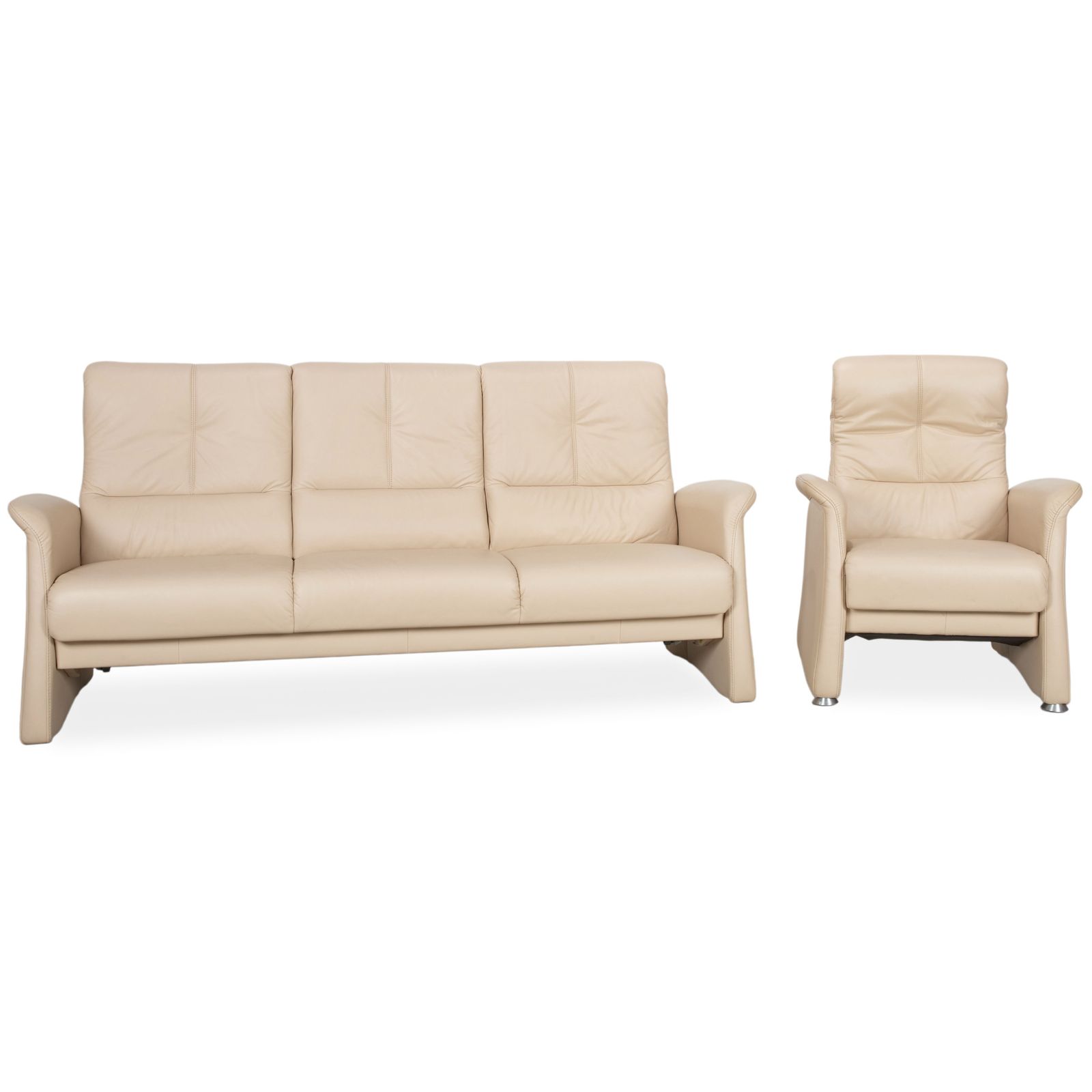 Himolla 6001 Leather Three Seater Couch And Armchair Beige Cream Manual Function
