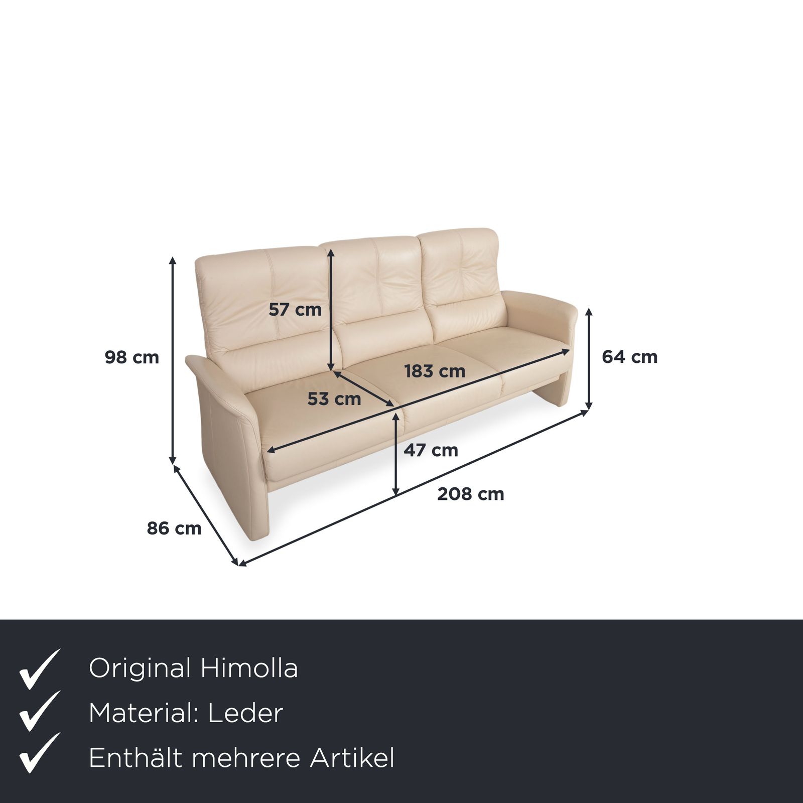 Himolla 6001 Leather Three Seater Couch And Armchair Beige Cream Manual Function photo furniture