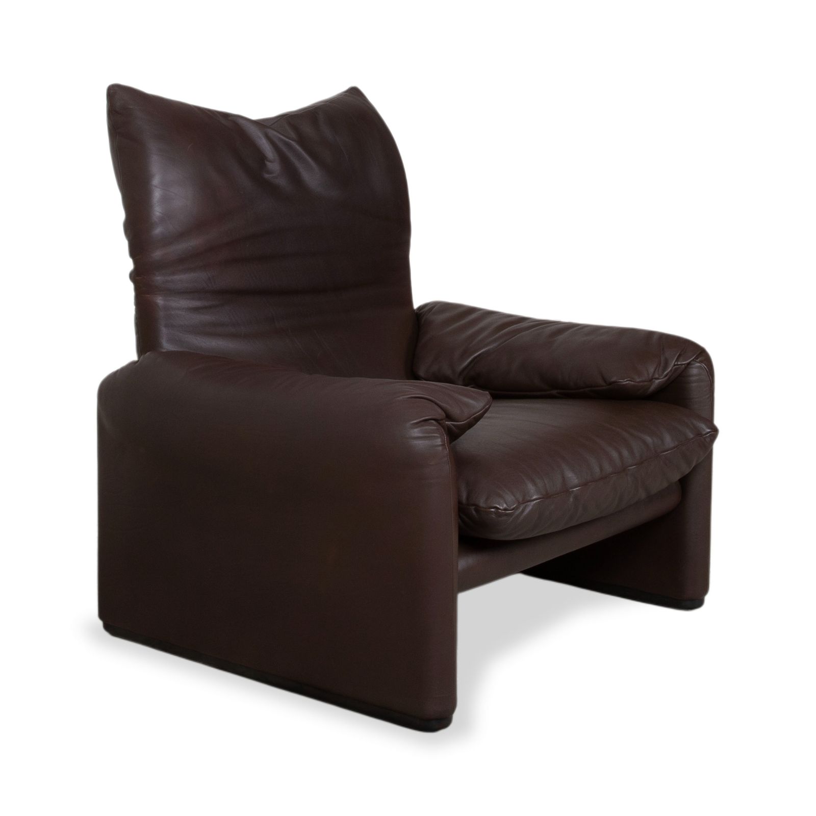 Cassina Maralunga Leren Driezitsbank, 2 Fauteuils, Bruin Espresso Manuele Functie photo vinterior