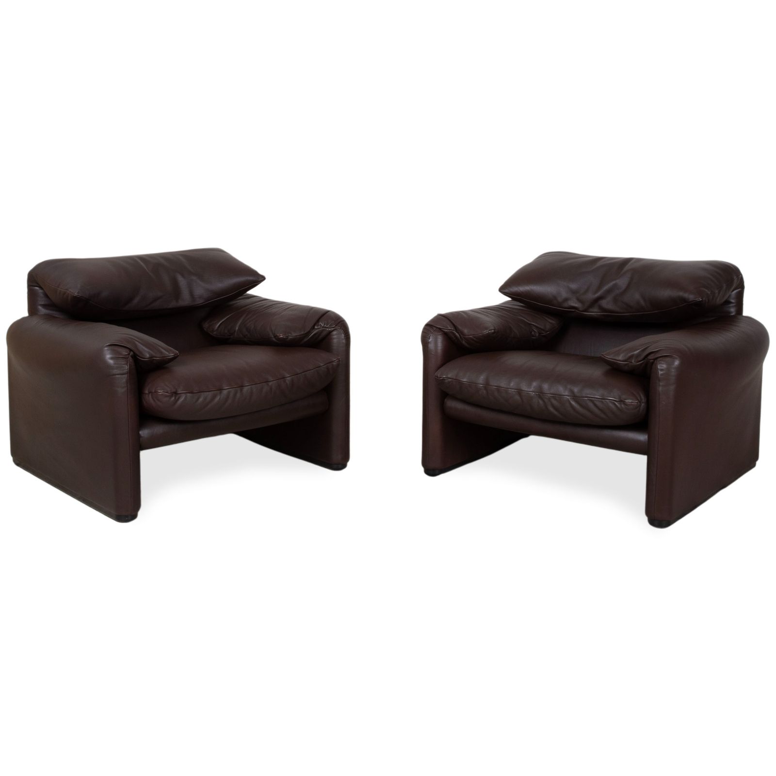 Cassina Maralunga Set Leer 2x Fauteuils Bruin Espresso Manuele Functie