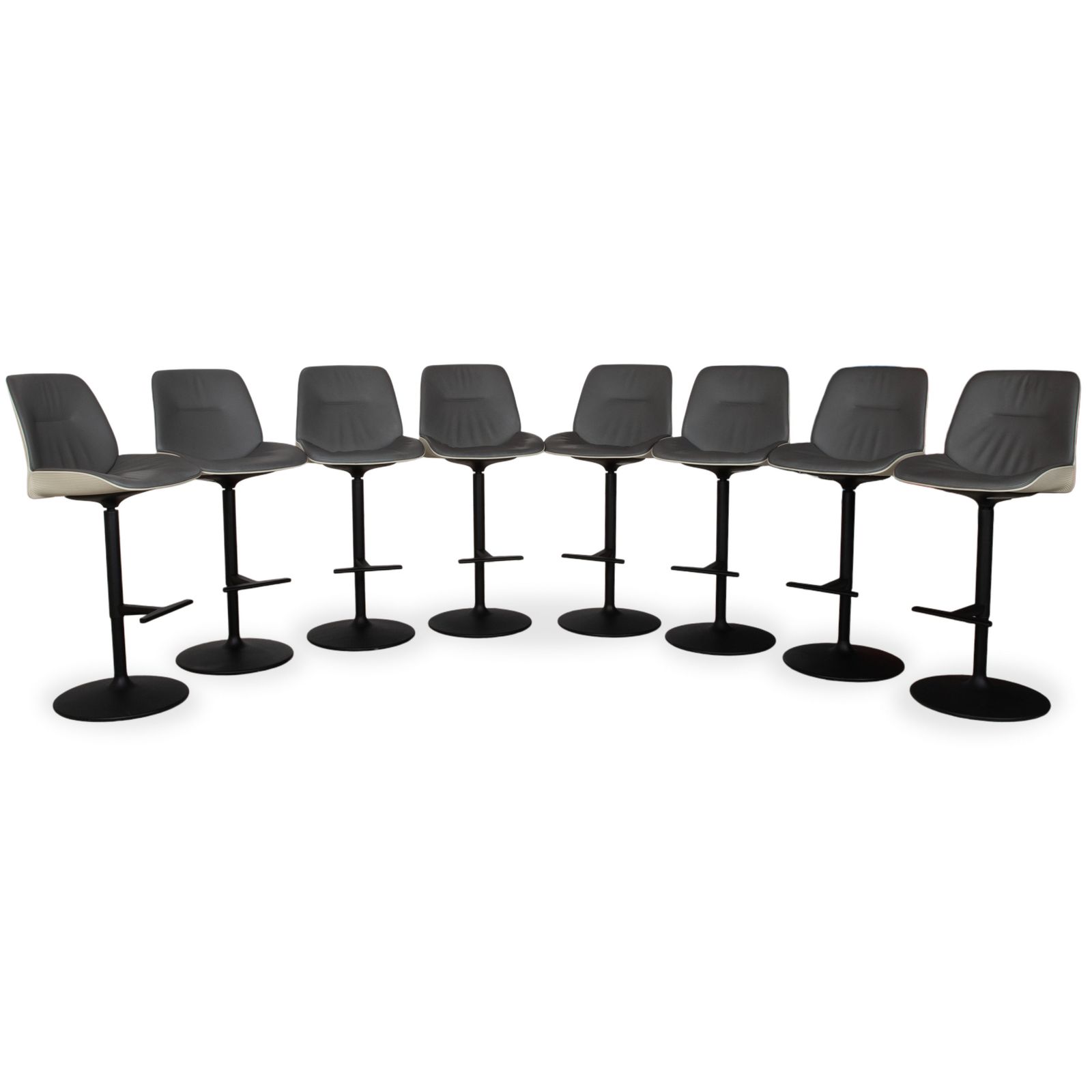 Lot de 8 tabourets de bar Andreu World Nuez en cuir gris, réglage manuel, par Patricia Urquiola