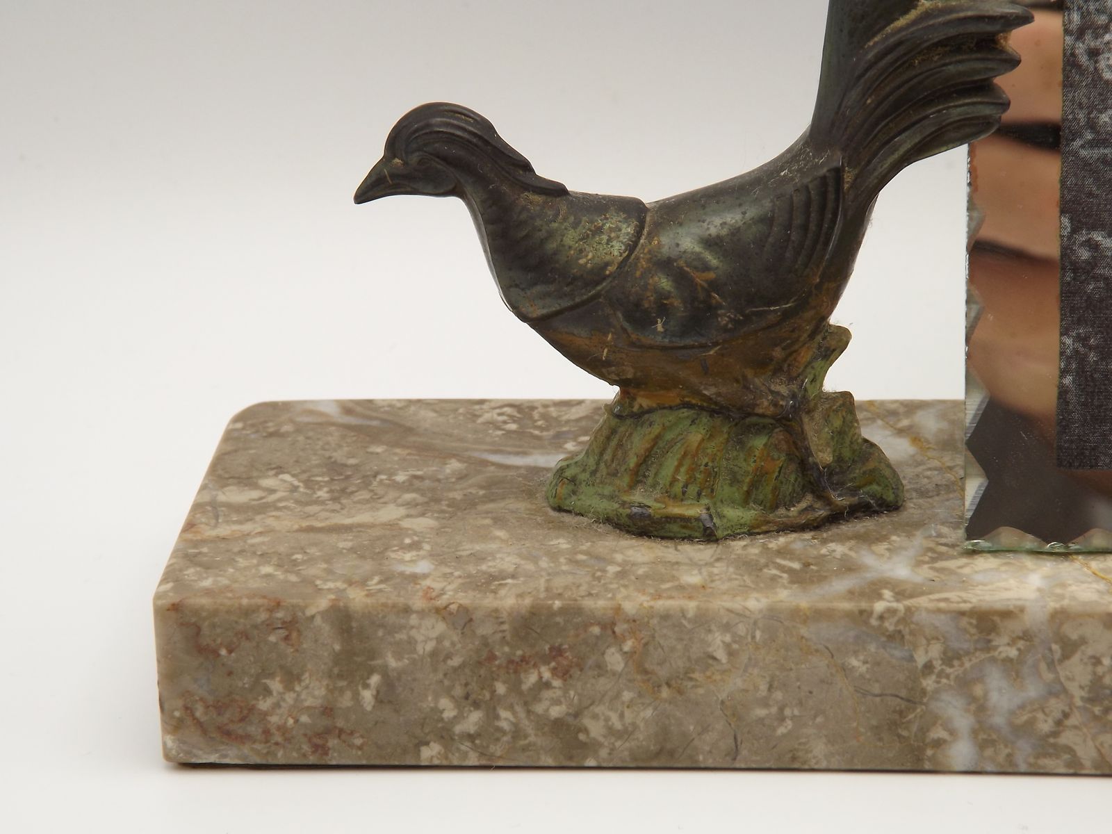 Franse art deco fotolijst met marmeren voet en 2 spelter fazanten photo 155.0