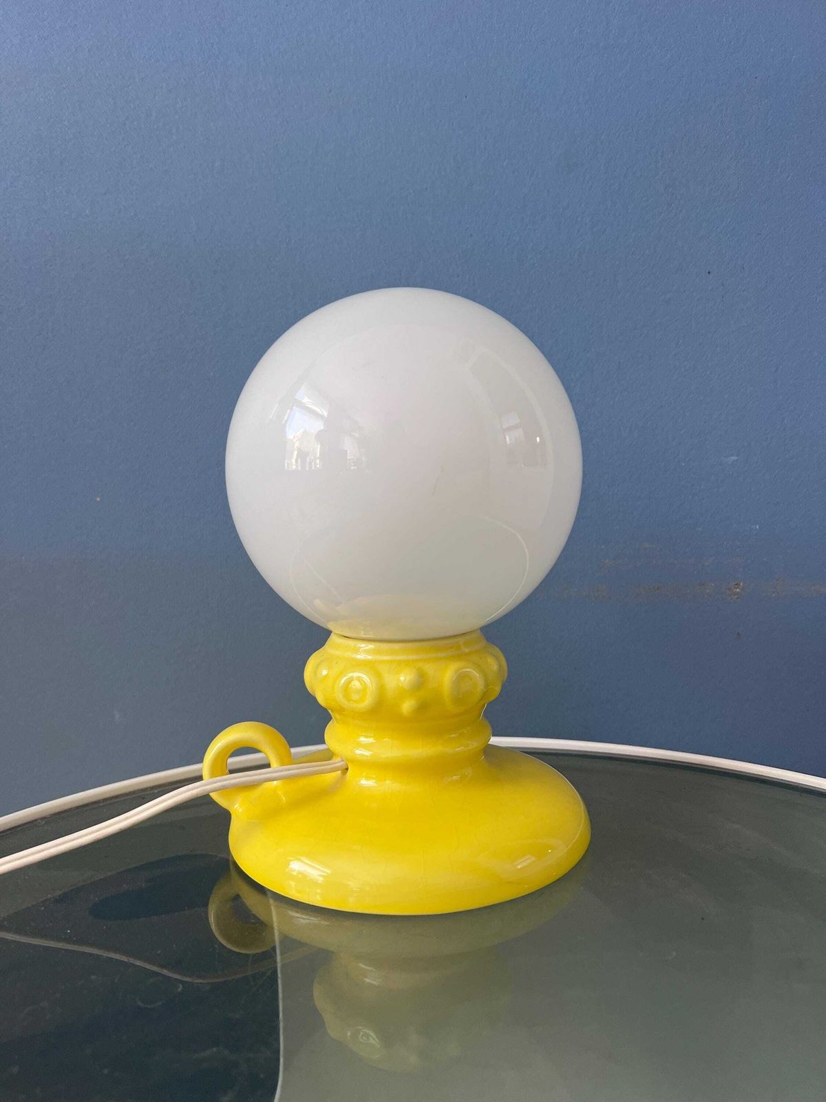 Yellow West Germany Ceramic Table Lamp With Glass Shade