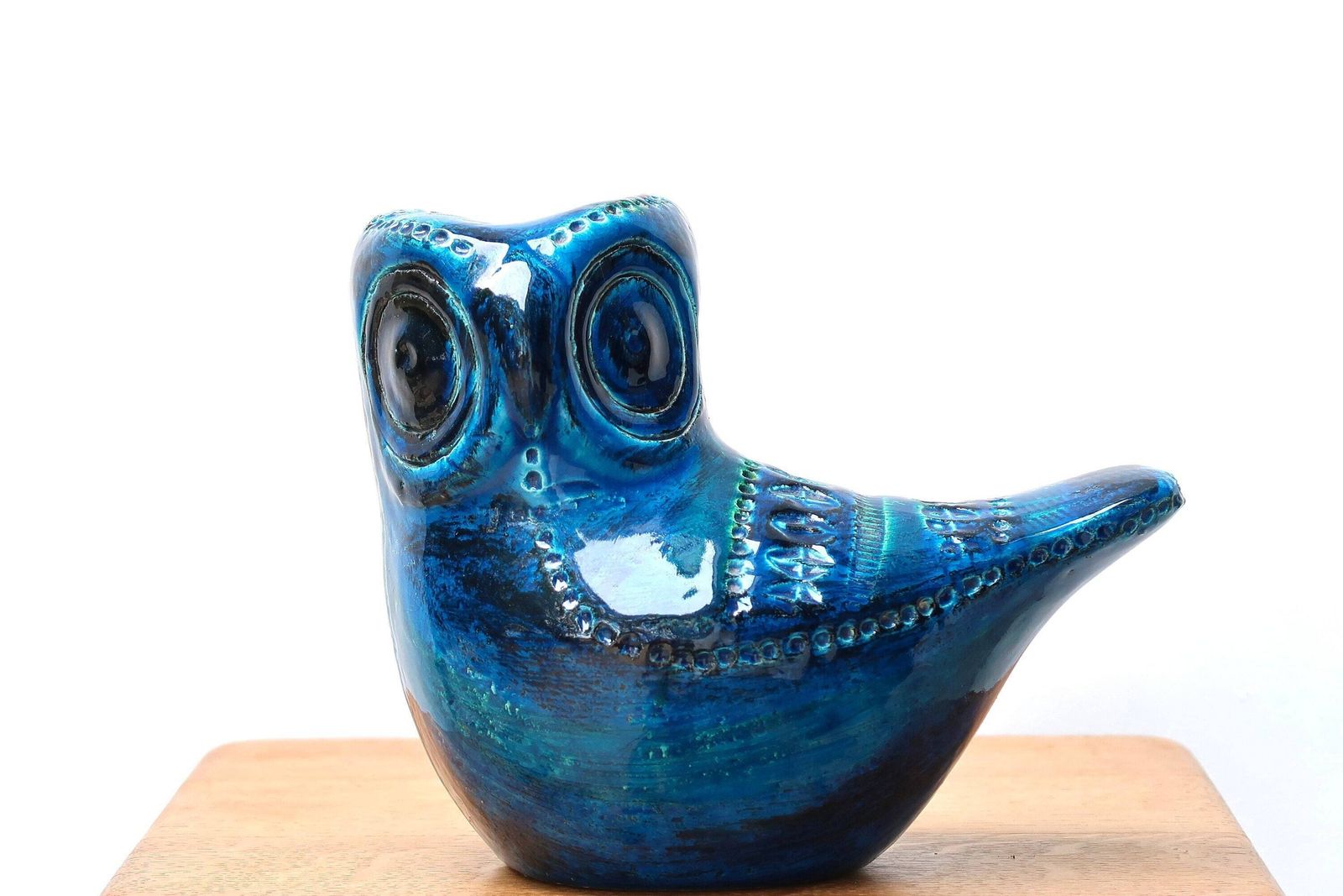 Sculpture céramique hibou Bitossi, Rimini Blue, années 1960, par Aldo Londi / Poterie vintage italienne, oiseau photo for sale