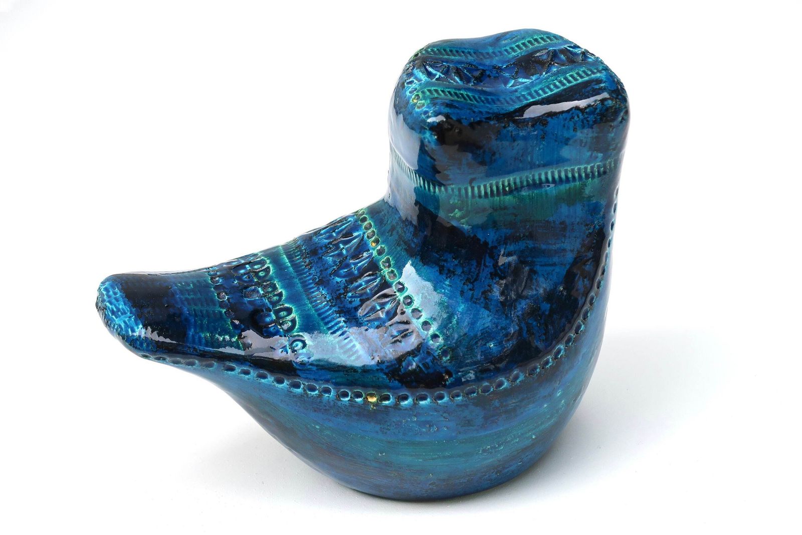 Bitossi Owl Ceramic Sculpture By Aldo Londi, Rimini Blue, 1960s / Italian Vintage Pottery, Bird photo vinterior