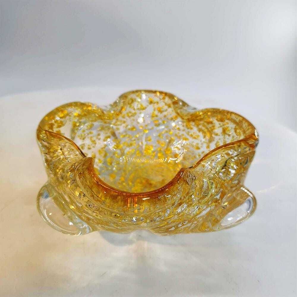 Vintage asbak in Muranoglas met gouden afwerking, ca. jaren 1950, gemaakt in Italië. 16 cm / 6,29 inch photo 233.0