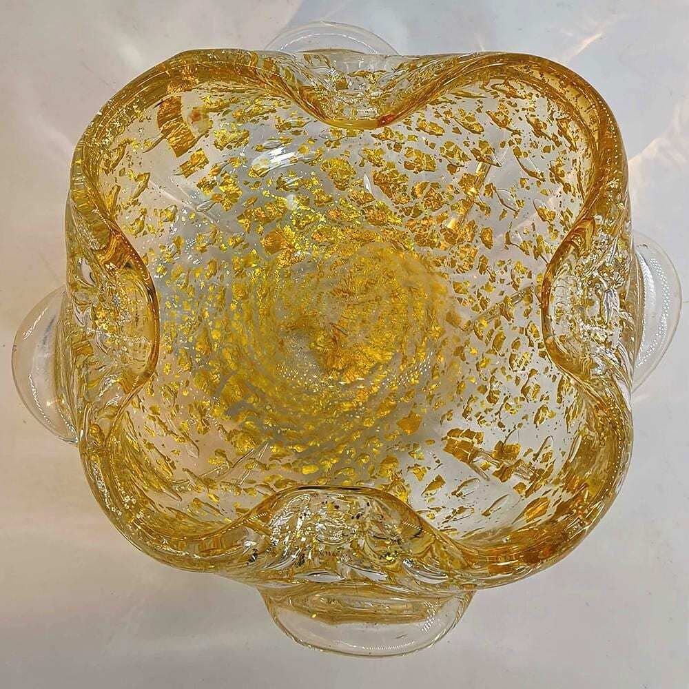 Vintage asbak in Muranoglas met gouden afwerking, ca. jaren 1950, gemaakt in Italië. 16 cm / 6,29 inch photo vinterior