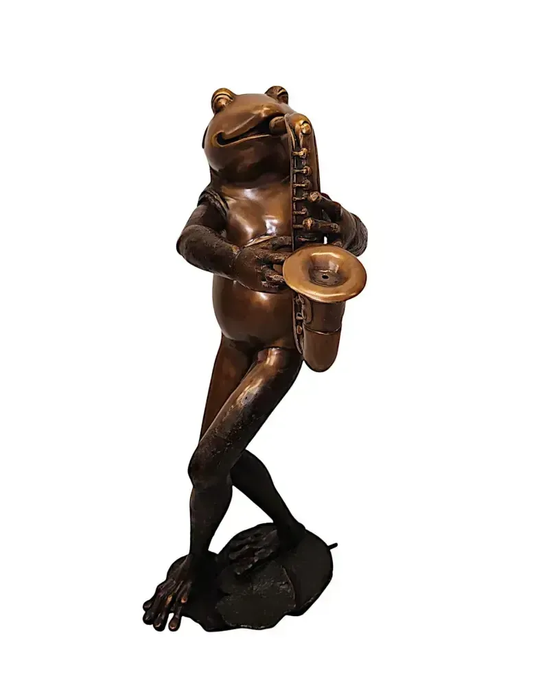 A Very Fine Bronze Animalier Garden Sculpture Or Fountain Of A Frog Playing A Saxaphone
