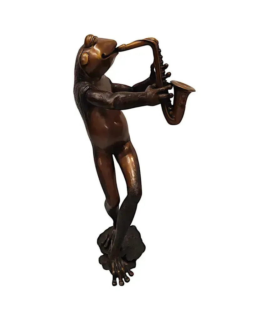 A Very Fine Bronze Animalier Garden Sculpture Or Fountain Of A Frog Playing A Saxaphone photo for sale