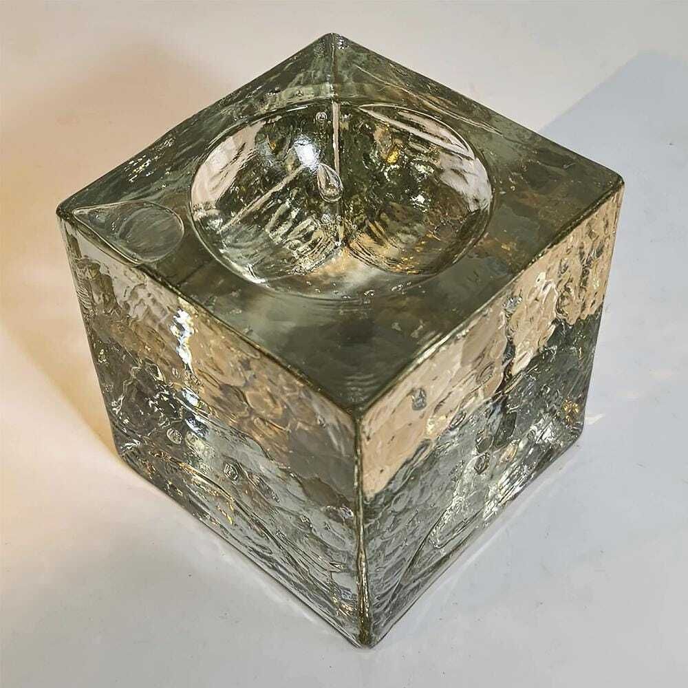 1960s Rare Cube Ashtray In Murano Glass With Cube Ice Effect By Poliarte Murano. Made In Italy. photo for sale