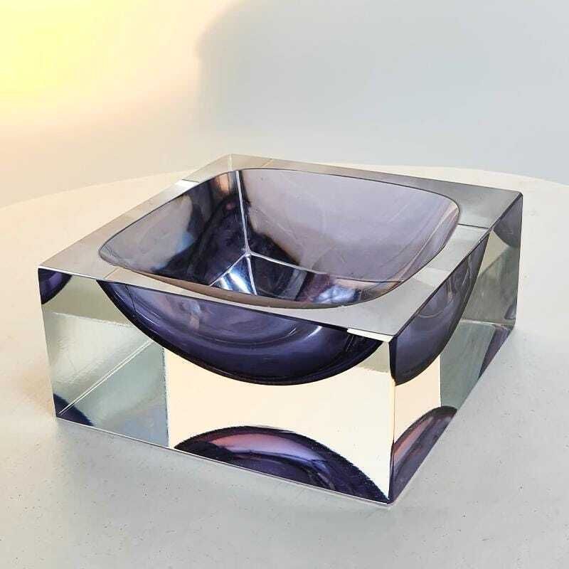 Grote paarse vierkante asbak of opvangschaal in Murano-glas door Flavio Poli voor Seguso, ca. jaren 1960. Made In Italy