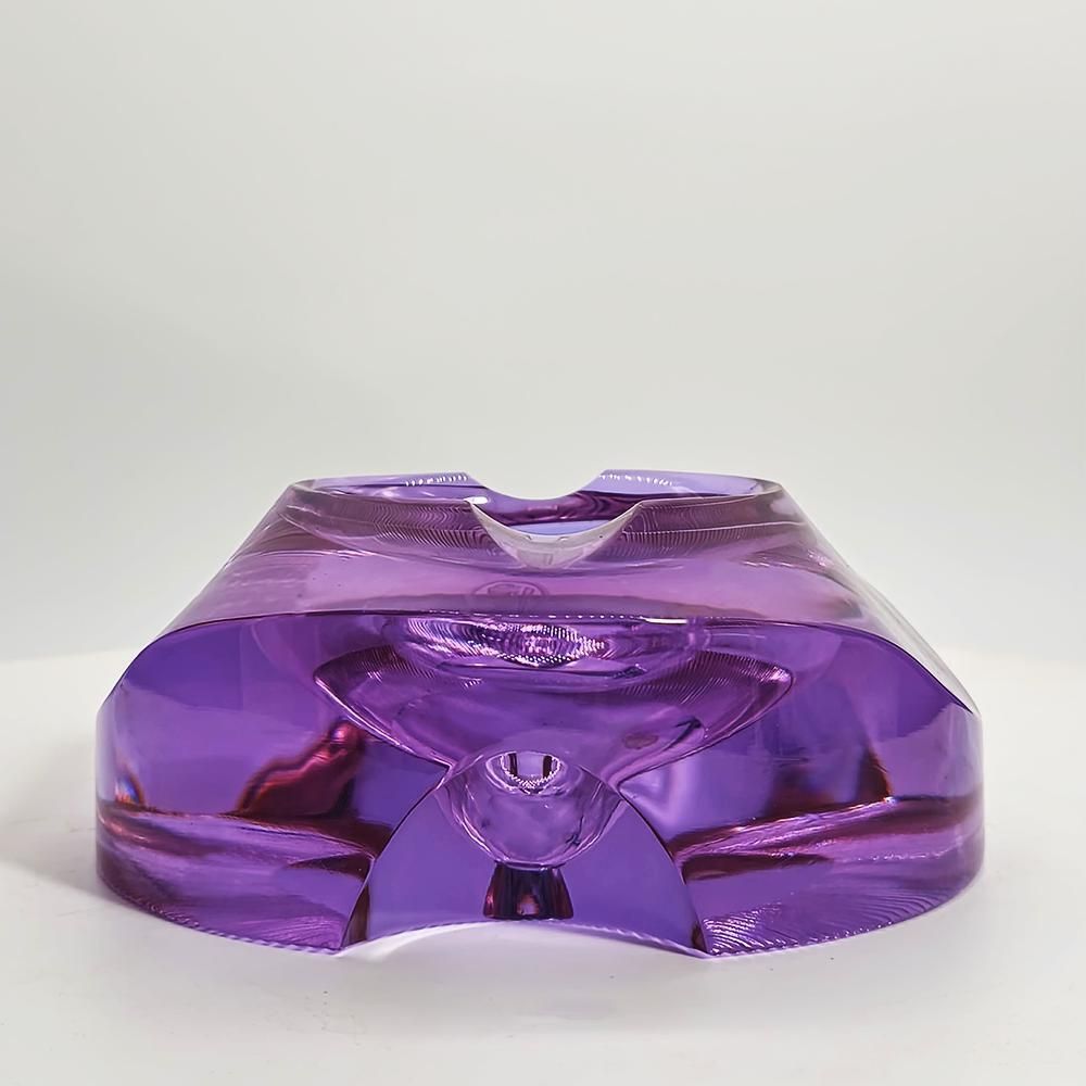 1960s Rare Design Purple Ashtray In Moser Crystal. Made In Czech Republic   15 Cm. / 5.90 Inches photo for sale