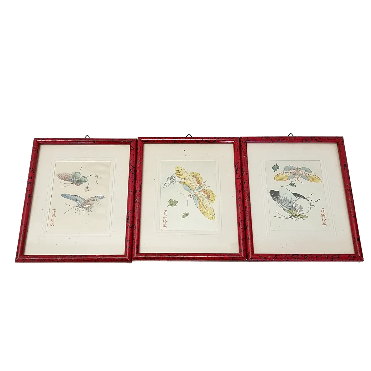 Ensemble de 3 estampes chinoises de papillons sur soie - vers 1950-1970