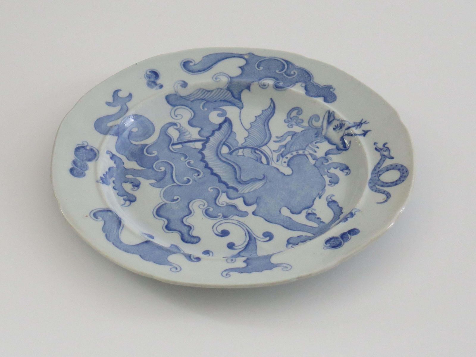 photo for sale Mason's Ironstone Dinner Plate, Blue Chinese Dragon Pattern, Circa 1818.
