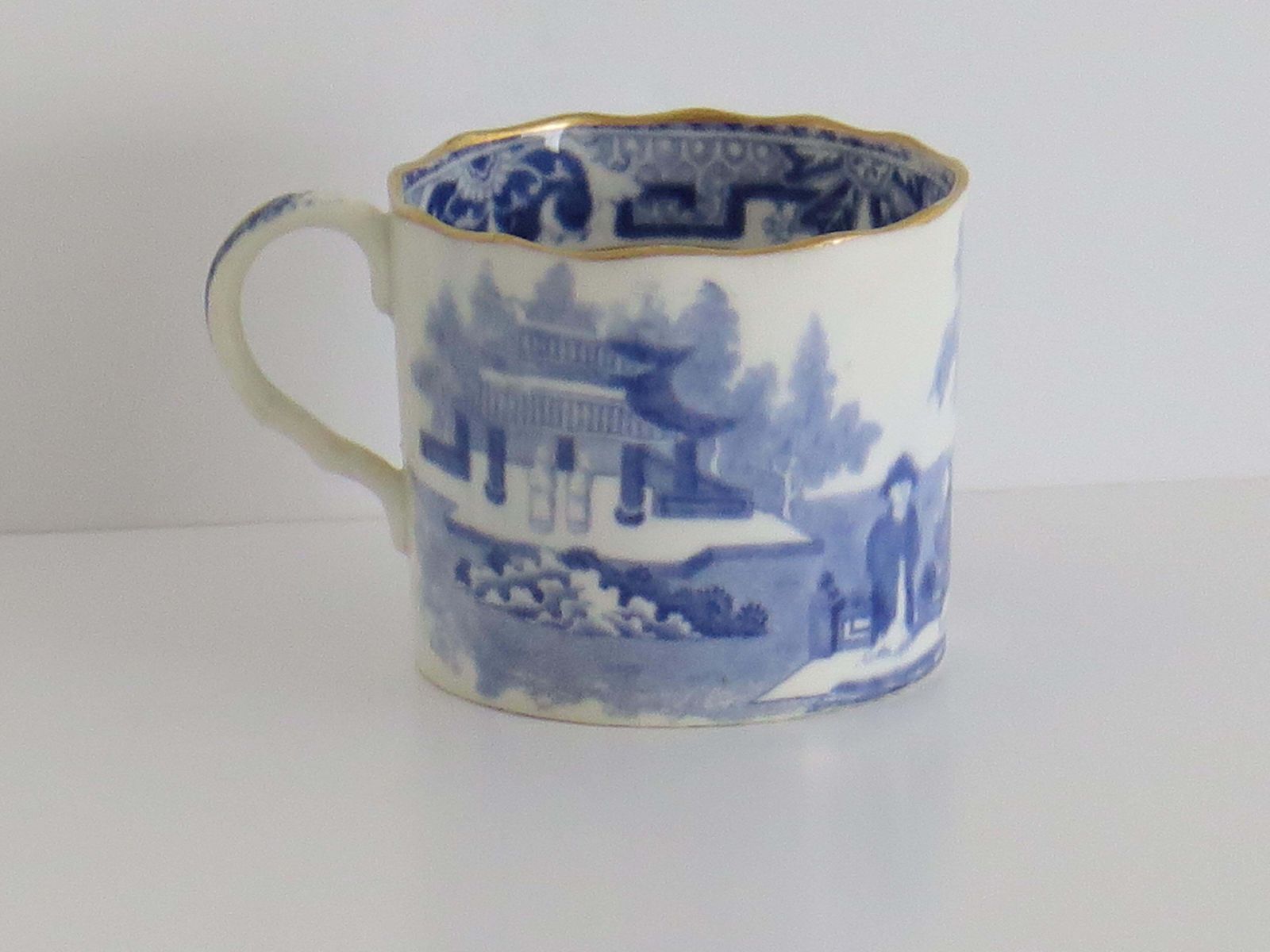 Home Decor Miles Mason Porcelain Coffee Can & Saucer Blue And White Pattern, Circa 1805. photo
