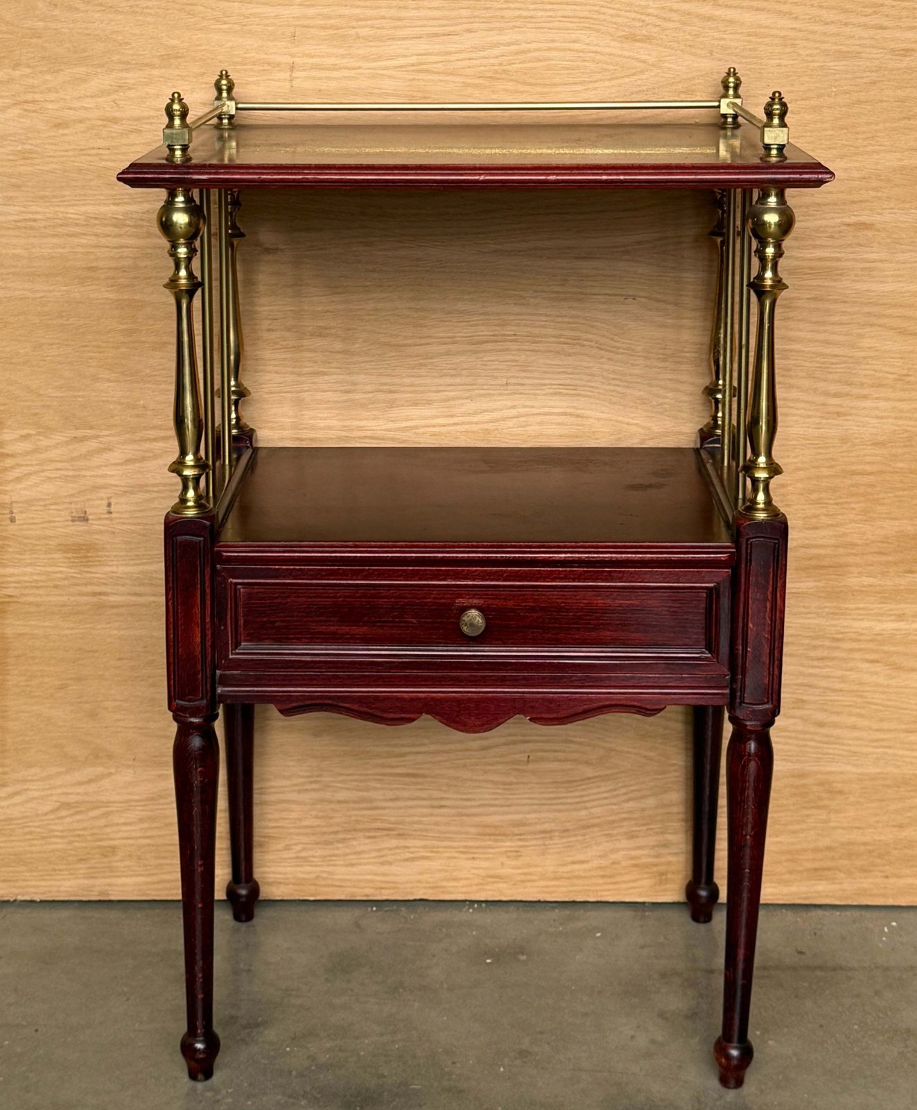 Pair Of Vintage Mahogany And Brass Two Tier Nightstands With Drawers photo 3127.0